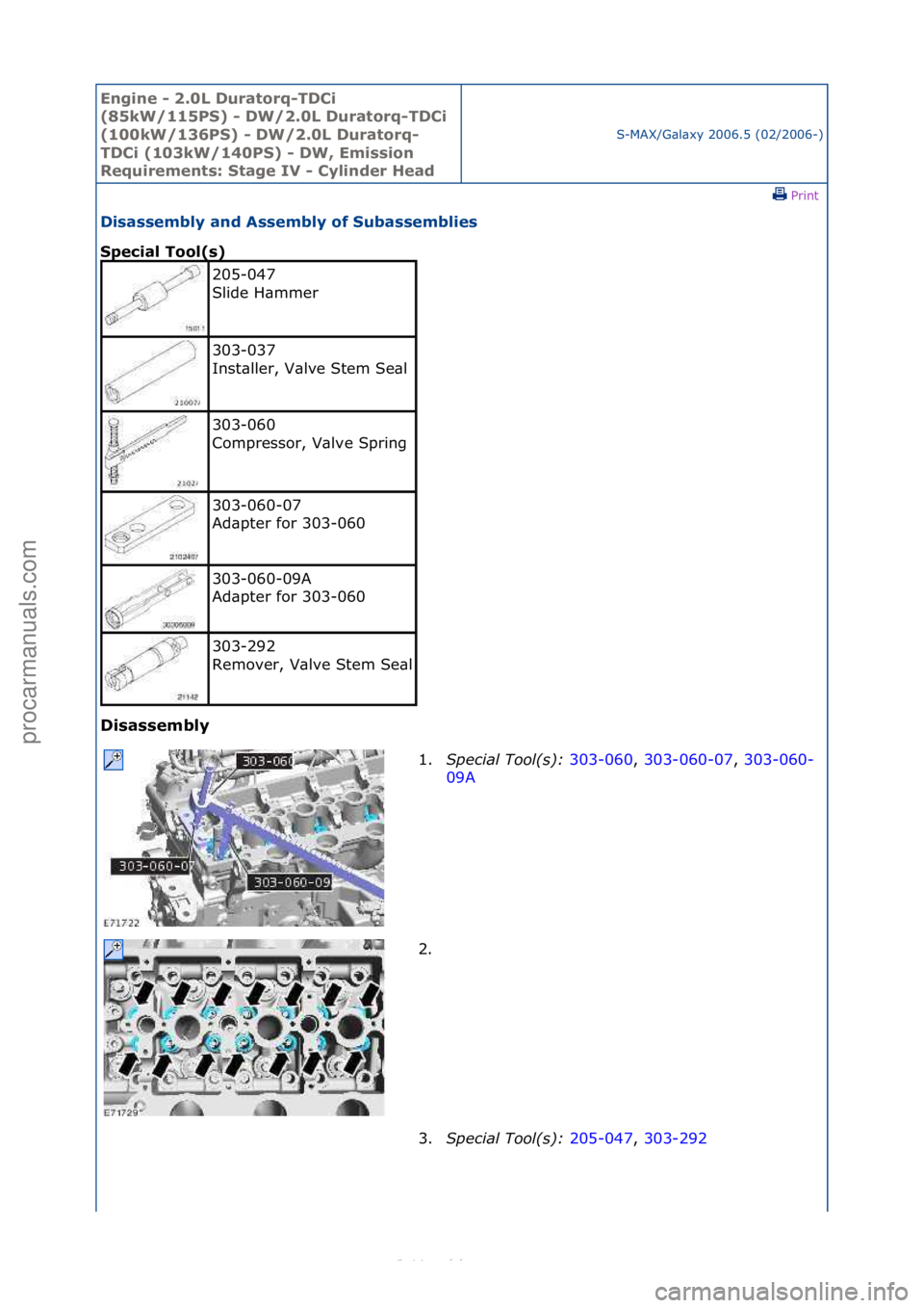 FORD S-MAX 2006  Service Repair Manual Engine - \b.0L \furatorq-T\fCi 
(85kW/115PS) - \fW/\b.0L \furatorq-T\fCi 
(100kW/136PS) - \fW/\b.0L \furatorq-
T\fCi (103kW/140PS) - \fW, Emission 
Requirements: Stage IV - Cylinder Head
S-MAX/G\bl\bx