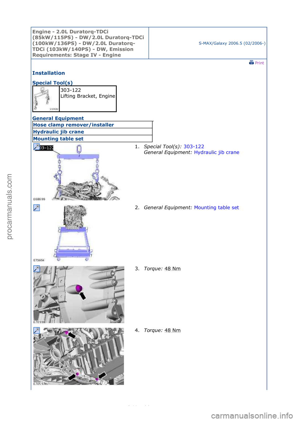 FORD S-MAX 2006  Service Repair Manual Engine - \b.0L \furatorq-T\fCi 
(85kW/115PS) - \fW/\b.0L \furatorq-T\fCi 
(100kW/136PS) - \fW/\b.0L \furatorq-
T\fCi (103kW/140PS) - \fW, Emission 
Requirements: Stage IV - Engine
S-MAX/G\bl\bxy\f2006