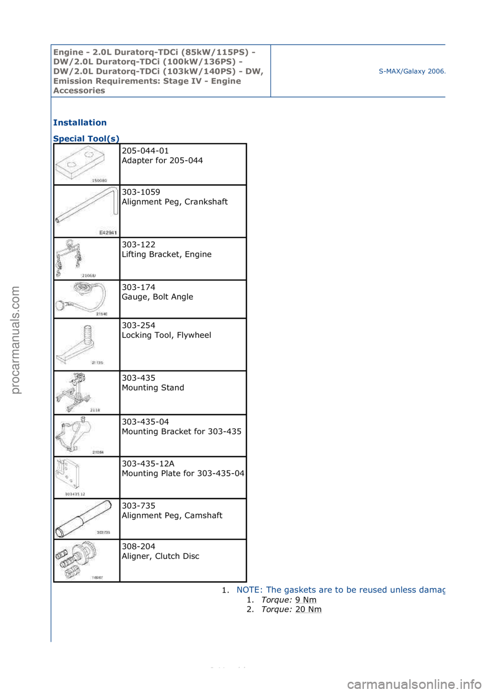 FORD S-MAX 2006  Service Repair Manual Engine - \b.0L \furatorq-T\fCi (85kW/115PS) - 
\fW/\b.0L \furatorq-T\fCi (100kW/136PS) - 
\fW/\b.0L \furatorq-T\fCi (103kW/140PS) - \fW, 
Emission Requirements: Stage IV - Engine 
Accessories
S-MAX/G\