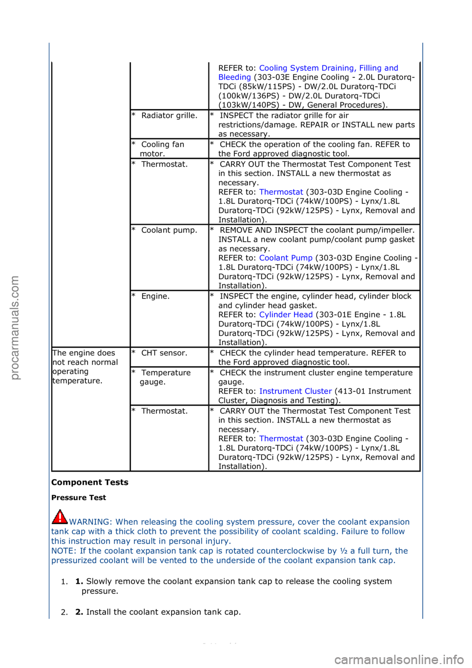 FORD S-MAX 2006  Service Repair Manual C\bmp\bnent Tests 
Pressure Test WARNING:\fWhen\frele\bsing\fthe\fcooling\fsystem\fpressure,\fcover\fthe\fcool\bnt\fexp\bnsion\f
t\b

nk\fc\bp\fwith\f\b\fthick\fcloth\fto\fprevent\fthe\fpossibility\fo