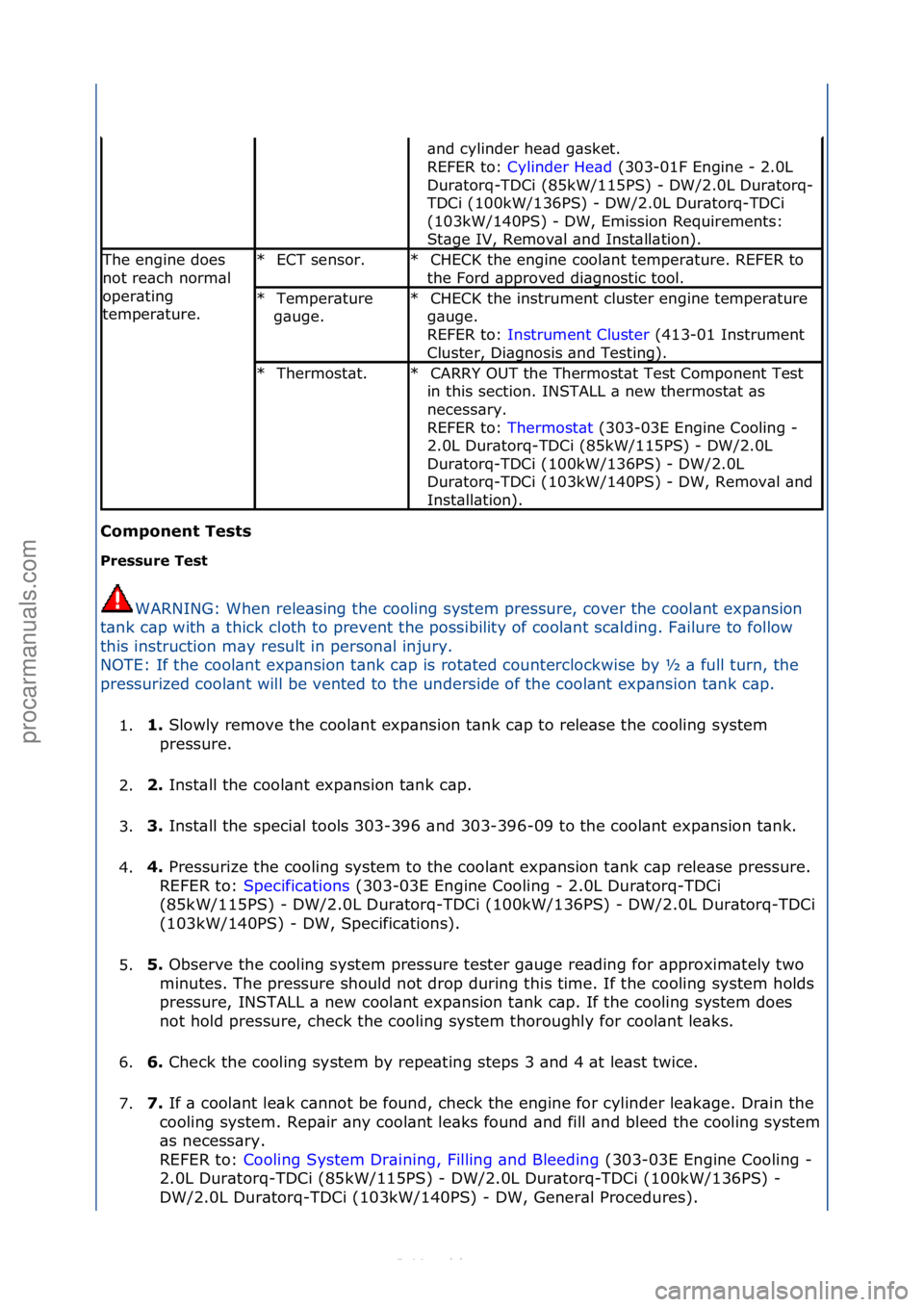 FORD S-MAX 2006  Service Repair Manual C\bmp\bnent Tests 
Pressure Test WARNING:\fWhen\frele\bsing\fthe\fcooling\fsystem\fpressure,\fcover\fthe\fcool\bnt\fexp\bnsion\f
t\b

nk\fc\bp\fwith\f\b\fthick\fcloth\fto\fprevent\fthe\fpossibility\fo