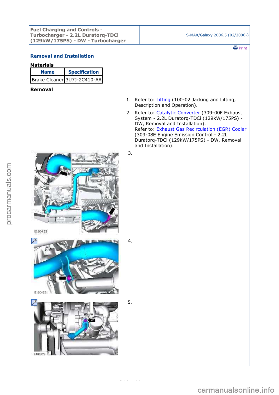 FORD S-MAX 2006  Service Repair Manual Fuel Ch\brgi\fg \b\fd Co\ftrols - 
Turboch\brger - 2.2L Dur\btorq-TDCi 
(129kW/175PS) - DW - Turboch\brger
S-MAX/G\bl\bxy\f2006.5\f(02/2006-)\fPrint \f
Remov\bl \b\fd I\fst\bll\btio\f 
M\bteri\bls 
Re