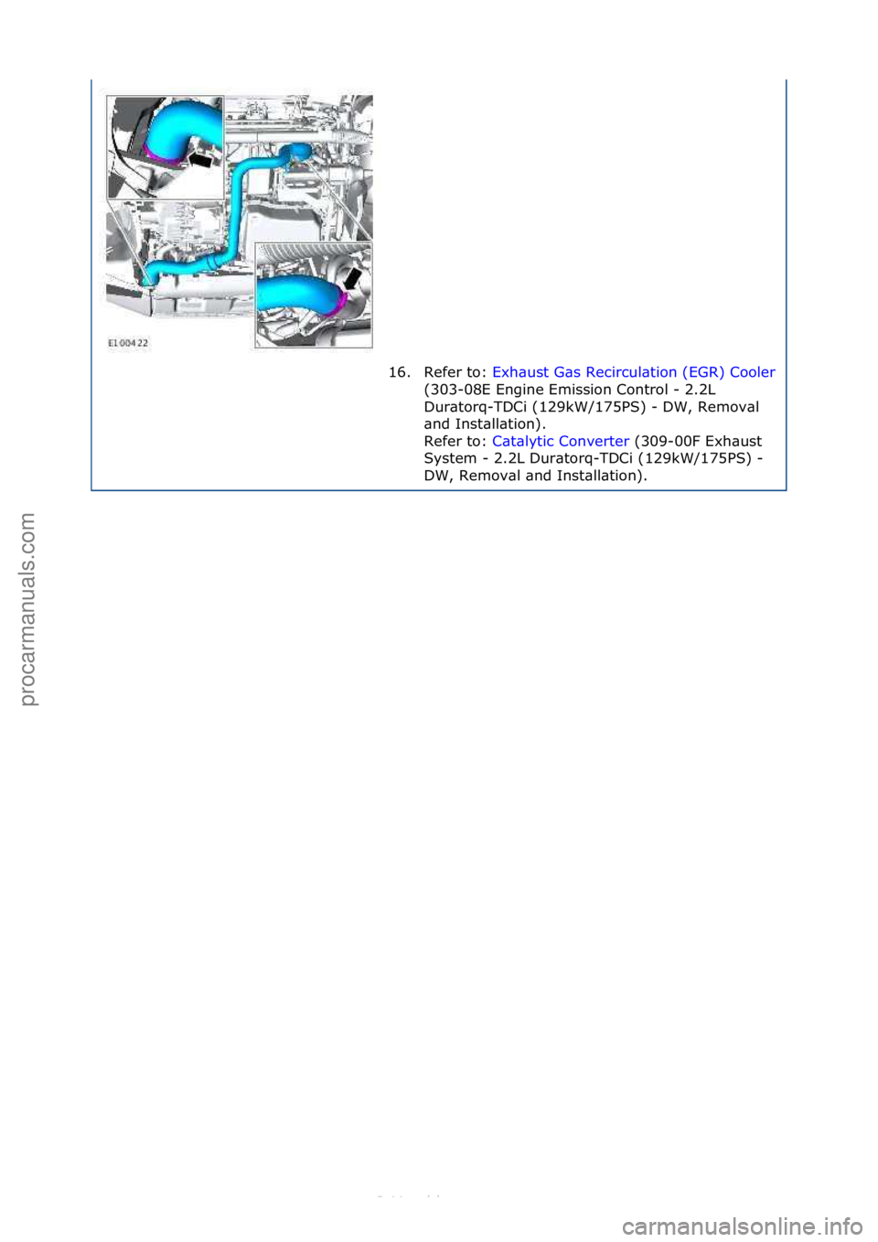 FORD S-MAX 2006  Service Repair Manual 16. Refer\fto:\fExh\bust\fG\bs\fRecircul\btion\f(EGR)\fCooler \f
(30
3-08E\fEngine\fEmission\fControl\f-\f2.2L\f
Dur\btorq-TDCi\f(129kW/175PS)\f-\fDW,\fRemov\bl\f
\bnd\fInst\bll\btion).\f
Refer\fto:\f