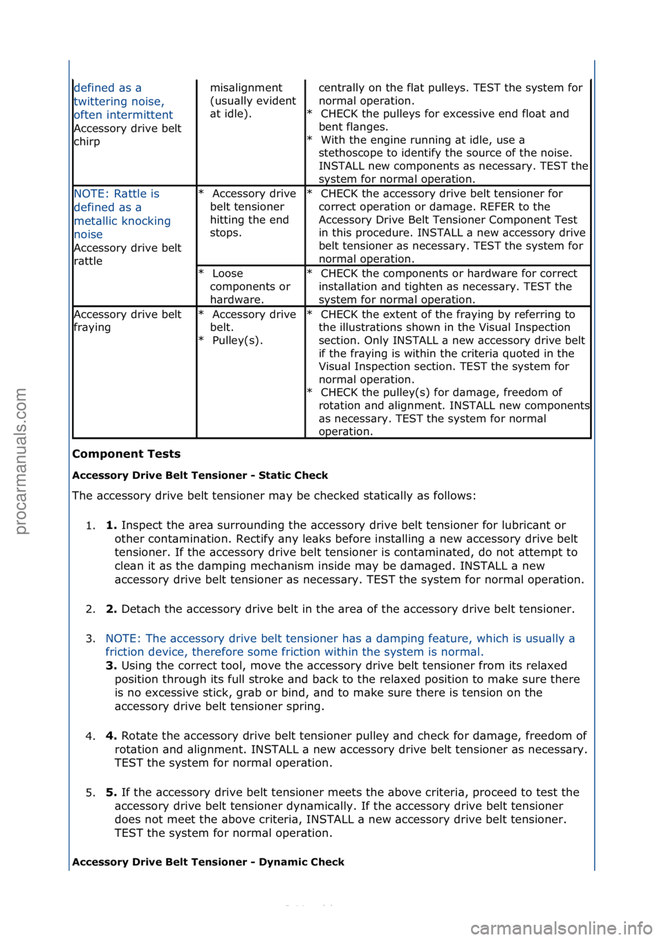 FORD S-MAX 2006  Service Repair Manual Component\bTests\b
Accessory\bDrive\bBelt\bTensioner\b\f\bStatic\bCheck\b
The\f\bccessory\fdrive\fbelt\ftensioner\fm\by\fbe\fchecked\fst\btic\blly\f\bs\ffollows:\f1. 1.\b
Inspect\fthe\f\bre\b\fsurroun