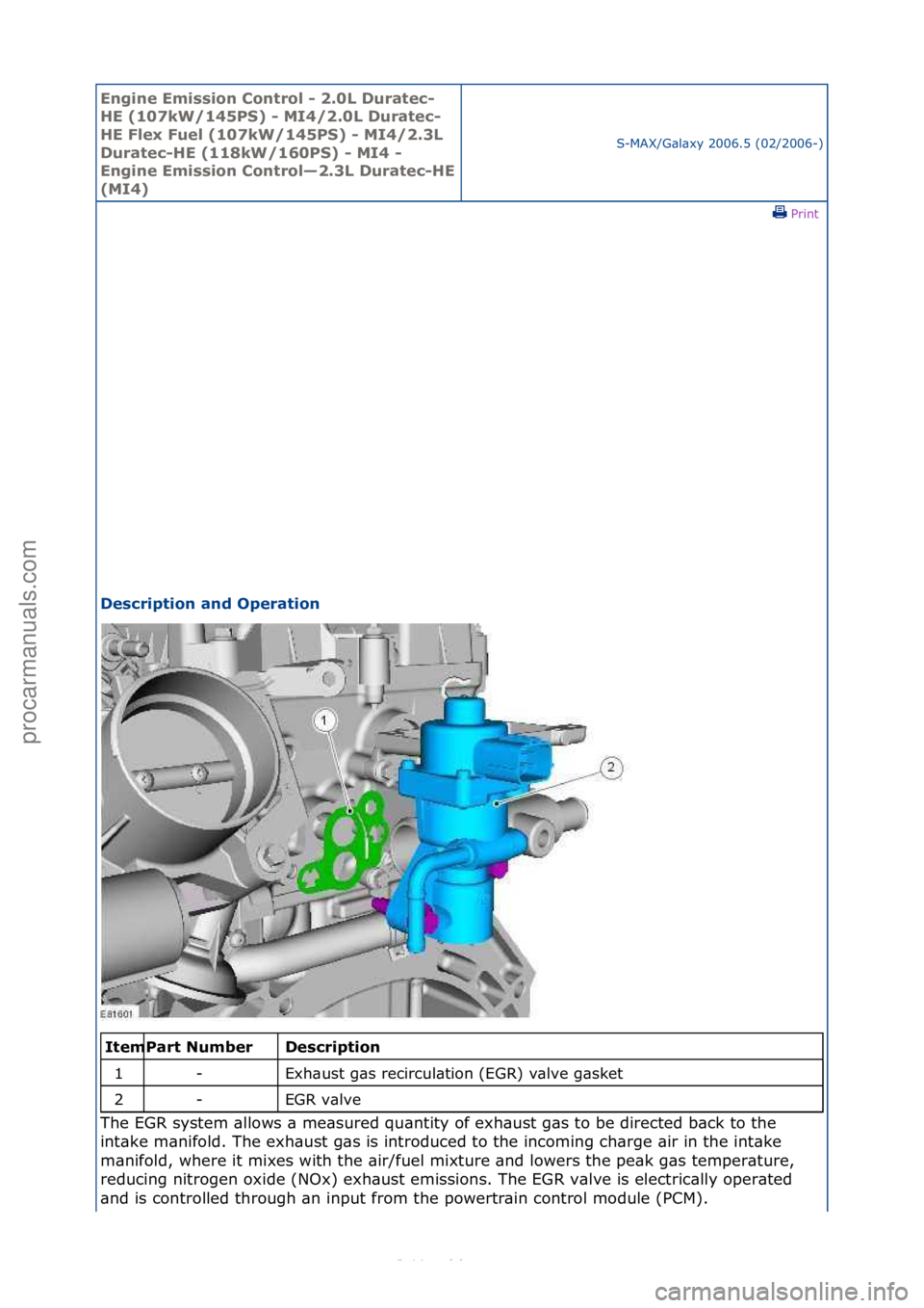 FORD S-MAX 2006  Service Repair Manual Engine Emi\b\bion Cont\fol - 2.0L Du\fatec-
HE (107kW/145PS) - MI4/2.0L Du\fatec-
HE Flex Fuel (107kW/145PS) - MI4/2.3L 
Du\fatec-HE (118kW/160PS) - MI4 - 
Engine Emi\b\bion Cont\fol—2.3L Du\fatec-H