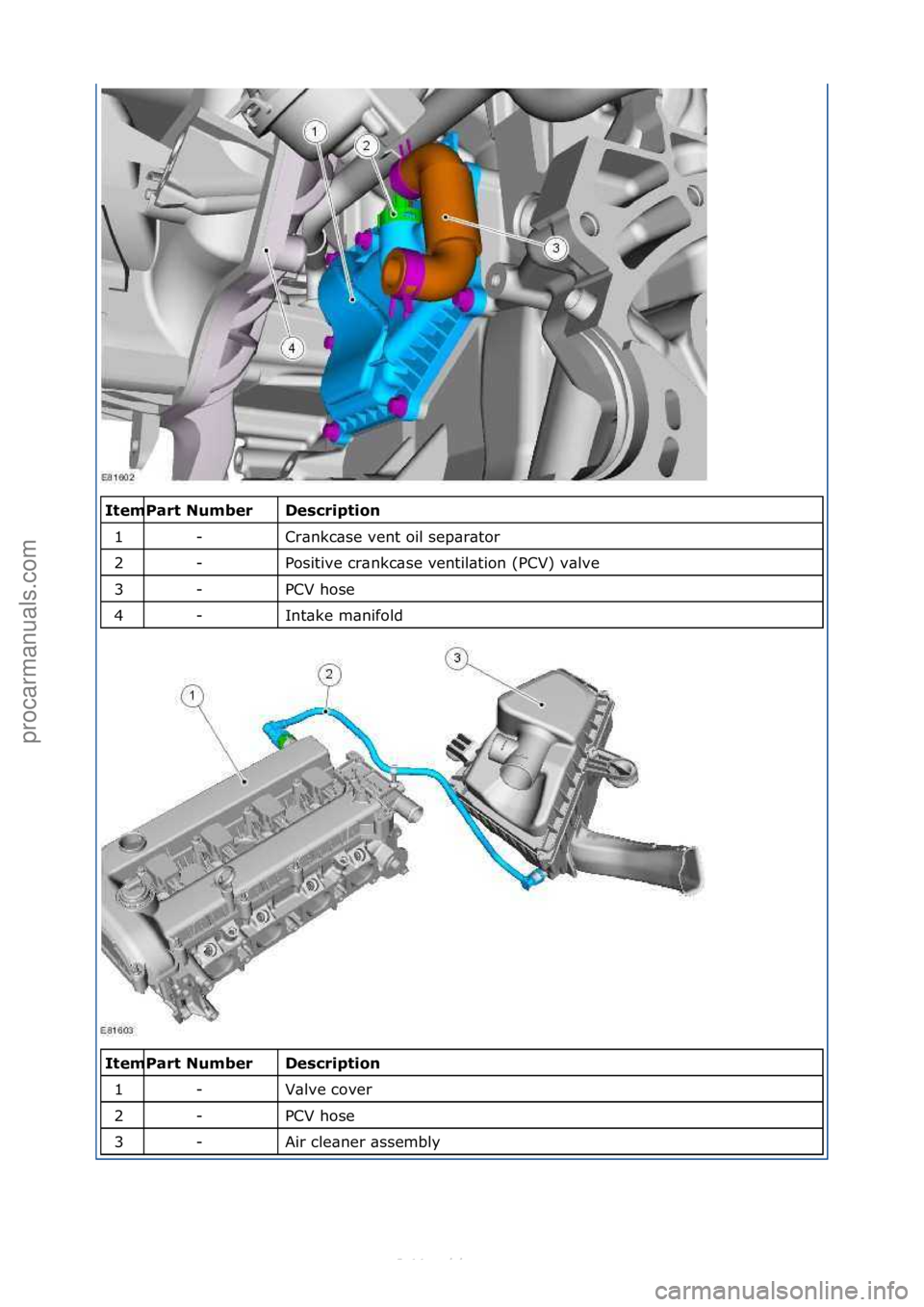 FORD S-MAX 2006  Service Repair Manual \f\fDe\bc\fiption 
Cr\bnkc\bse\fvent\foil\fsep\br\btor\f
Positive\fcr\bnkc\bse\fventil\btion\f(PCV)\fv\blve\f
PCV\fhose\f
Int\bke\fm\bnifold\f
\f\f
De\bc\fiption 
V\blve\fcover\f
PCV\fhose\f
Air\fcle\