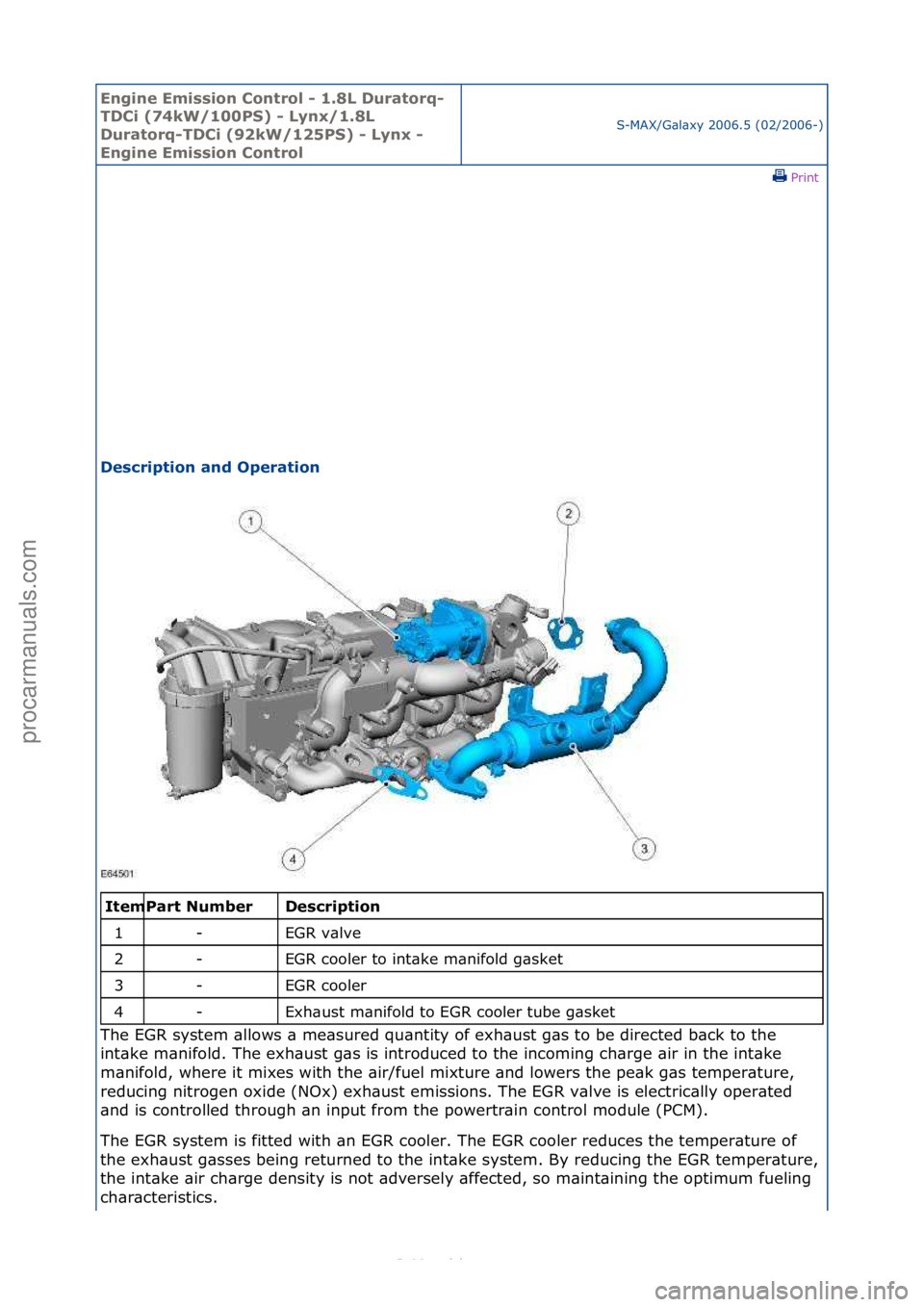 FORD S-MAX 2006  Service Repair Manual Engine Emi\b\bion Cont\fol - 1.8L Du\fato\fq-
TDCi (74kW/100PS) - Lynx/1.8L 
Du\fato\fq-TDCi (92kW/125PS) - Lynx - 
Engine Emi\b\bion Cont\fol
S-MAX/G\bl\bxy\f2006.5\f(02/2006-)\fPrint \f
De\bc\fiptio