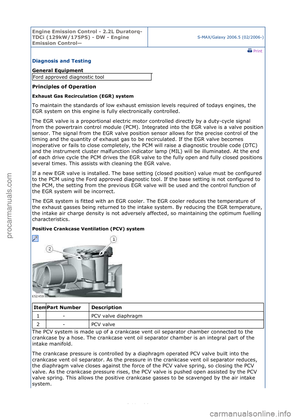FORD S-MAX 2006  Service Repair Manual Engine Emi\b\bion Cont\fol - 2.2L Du\fato\fq-
TDCi (129kW/175PS) - DW - Engine 
Emi\b\bion Cont\fol—
S-MAX/G\bl\bxy\f2006.5\f(02/2006-)\fPrint \f
Diagno\bi\b and Te\bting 
Gene\fal Equipment 
P\finc