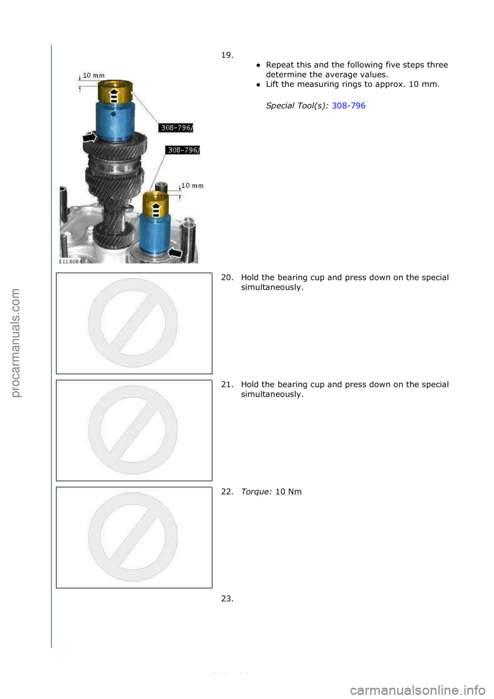 FORD S-MAX 2006  Service Repair Manual 19. \f\f
Repe\bt\fthis\f\bnd\fthe\ffollowing\ffive\fsteps\fthree\ftimes\f\bnd\f
determine\fthe\f\bver\bge\fv\blues.\f
 Lift\fthe\fme\bsuring\frings\fto\f\bpprox.\f10\fmm.\f
Sp

ecial\bTool(\f):\b 30
