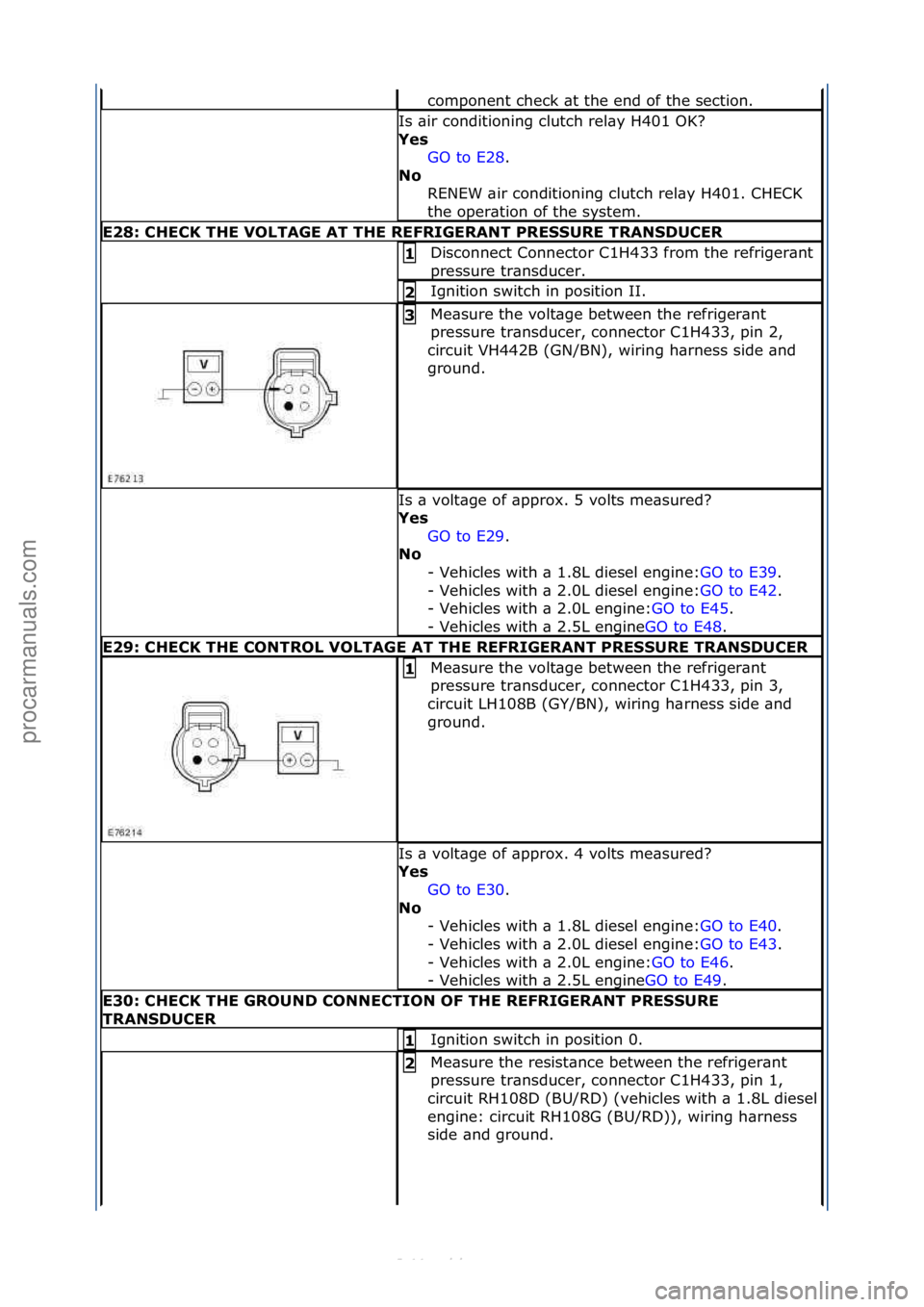 FORD S-MAX 2006  Service Repair Manual component\fcheck\f\bt\fthe\fend\fof\fthe\fsection.\f
Is\f\bir\fconditioning\fclutch\frel\by\fH401\fOK?\f
Yes\bGO\fto\fE28 .\f\f
No\b R

ENEW\f\bir\fconditioning\fclutch\frel\by\fH401.\fCHECK\f
the\fop