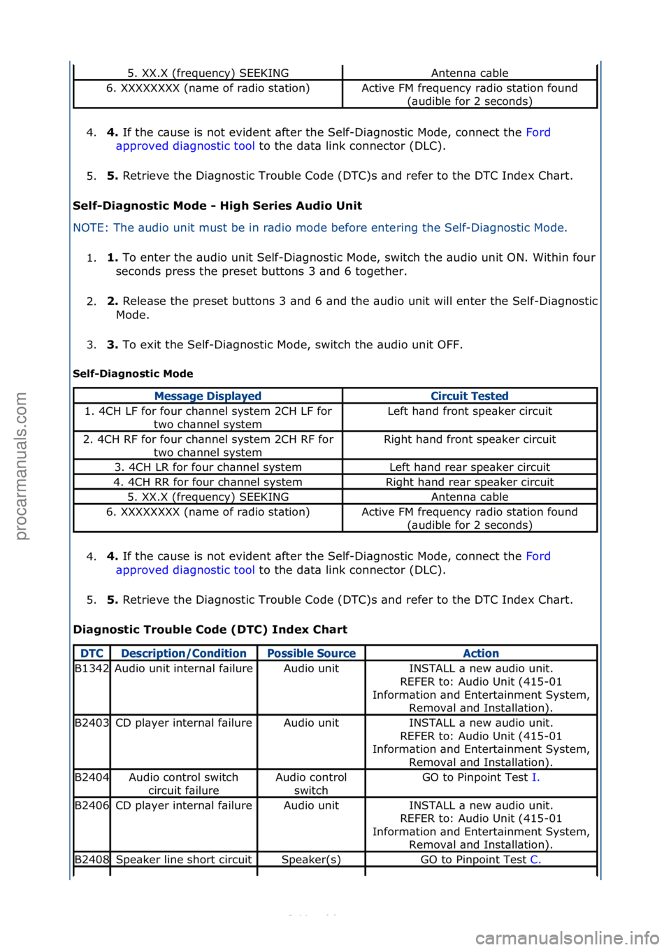 FORD S-MAX 2006  Service Repair Manual 4.4. 
If\fthe\fc\buse\fis\fnot\fevident\f\bfter\fthe\fSelf-Di\bgnostic\fMode,\fconnect\fthe\f F ord\f
\bpp
roved\fdi\bgnostic\ftool \fto\fthe\fd\bt\b\flink\fconnector\f(DLC).\f
5. 5. 
Retrieve\fthe\fD