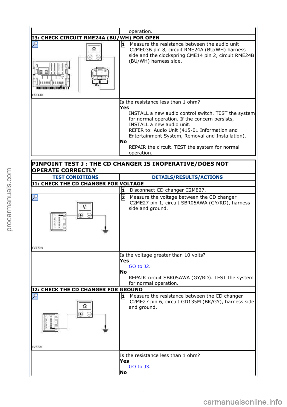 FORD S-MAX 2006  Service Repair Manual oper\btion.\f
I3: CH\fCK CIRCUIT RM\f24A (BU/WH) FOR OP\fN
Me\bsure\fthe\fresist\bnce\fbetween\fthe\f\budio\funit\f
C2ME03B\fpin\f8,\fcircuit\fRME24A\f(BU/WH)\fh\brness\f
side\f\bnd\fthe\fclockspring\