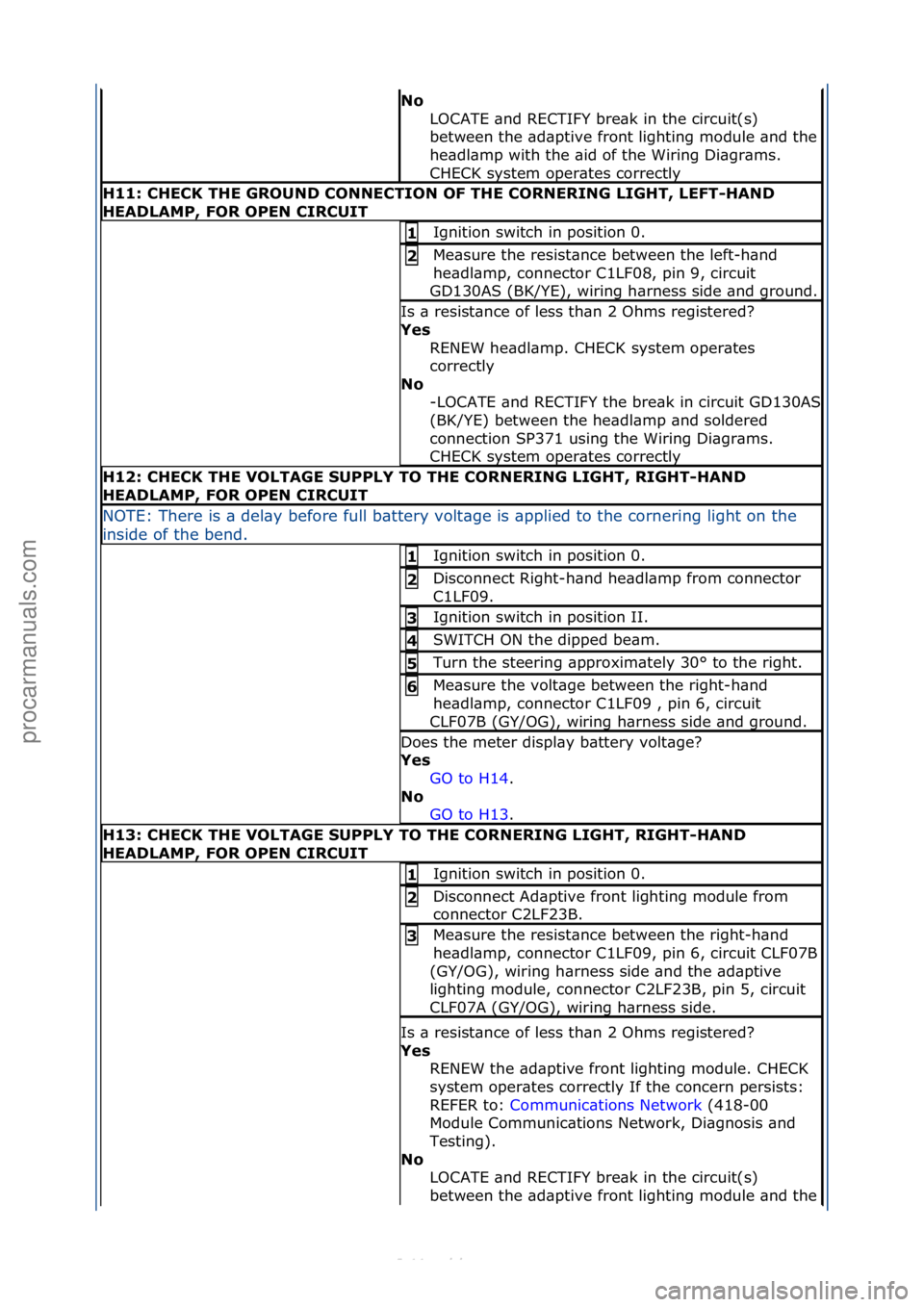 FORD S-MAX 2006  Service Repair Manual No\bLOCATE\f\bnd\fRECTIFY\fbre\bk\fin\fthe\fcircuit(s)\f
between\fthe\f\bd\bptive\ffront\flighting\fmodule\f\bnd\fthe\f
he\bdl\bmp\fwith\fthe\f\bid\fof\fthe\fWiring\fDi\bgr\bms.\f
CHECK\fsystem\foper\