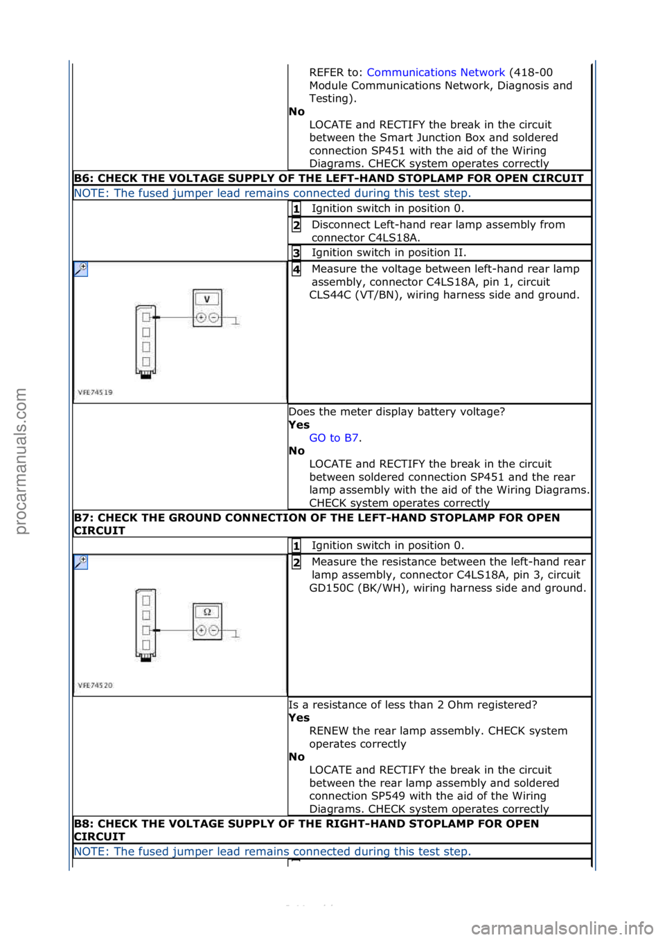 FORD S-MAX 2006  Service Repair Manual REFER\fto:\fCommunic\btions\fNetwork \f(418-00\f
Mod
ule\fCommunic\btions\fNetwork,\fDi\bgnosis\f\bnd\f
Testing).\f
No\b
LOCATE\f\bnd\fRECTIFY\fthe\fbre\bk\fin\fthe\fcircuit\f
between\fthe\fSm\brt\fJu