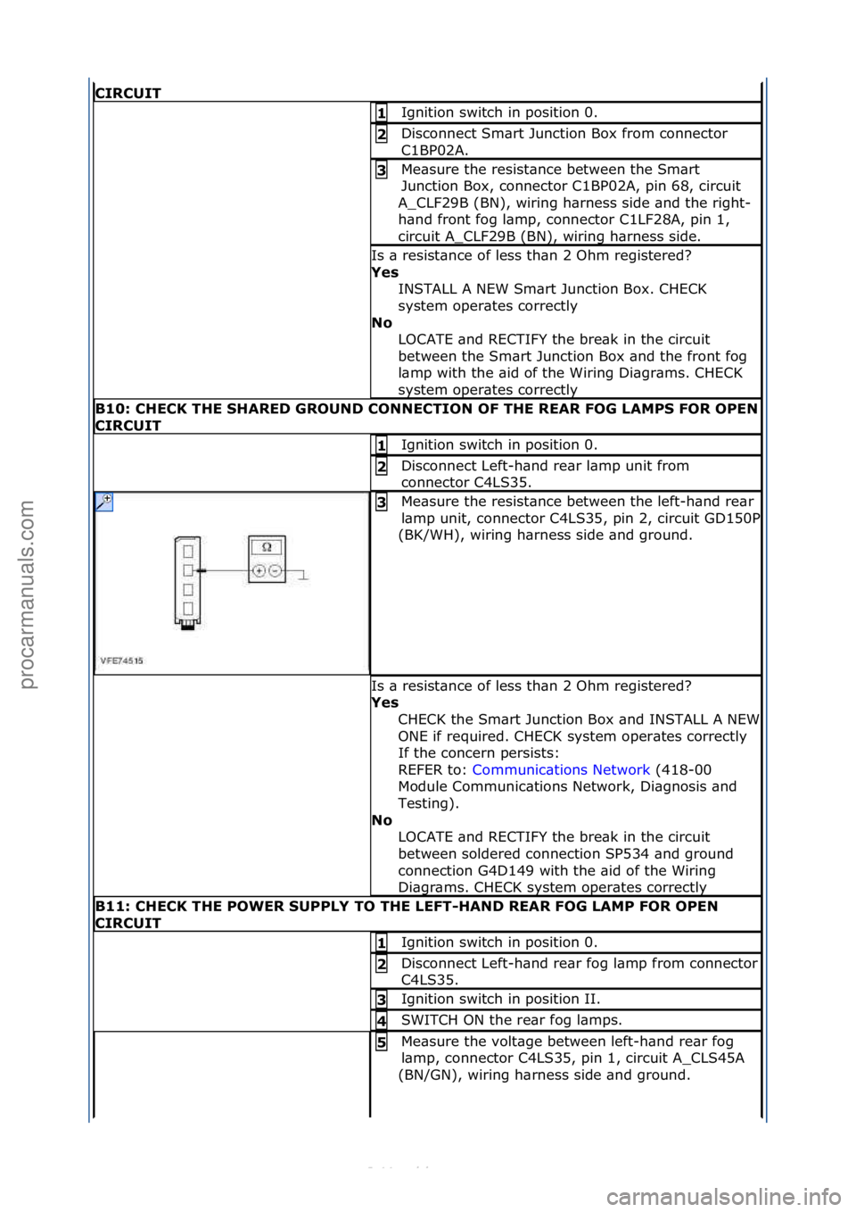 FORD S-MAX 2006  Service Repair Manual CIRCUIT
Ignition\fswitch\fin\fposition\f0.\f1\b
Disconnect\fSm\brt\fJunction\fBox\ffrom\fconnector\f
C1BP02A.\f2\b
Me\bsure\fthe\fresist\bnce\fbetween\fthe\fSm\brt\f
Junction\fBox,\fconnector\fC1BP02A
