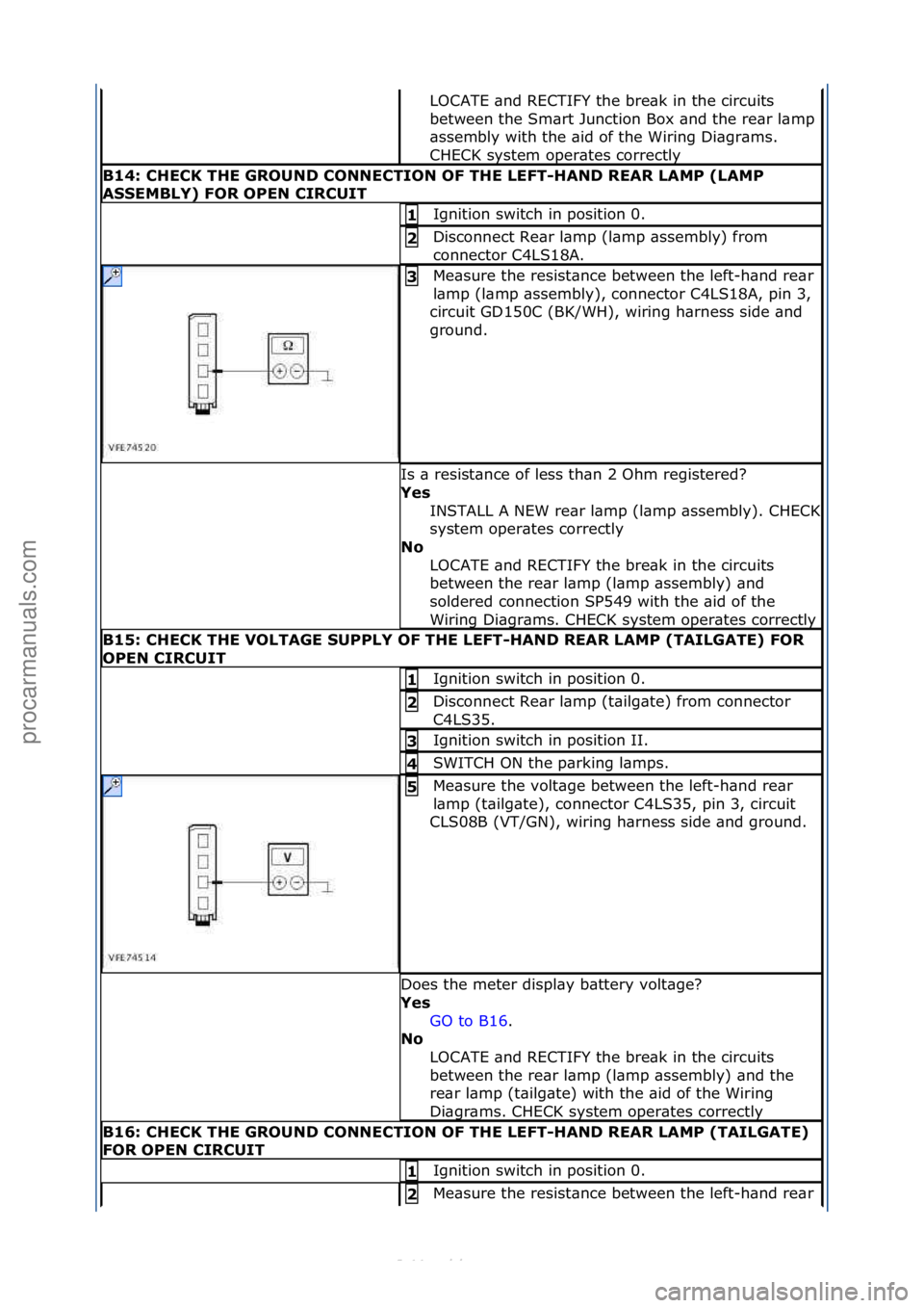 FORD S-MAX 2006  Service Repair Manual LOCATE\f\bnd\fRECTIFY\fthe\fbre\bk\fin\fthe\fcircuits\f
between\fthe\fSm\brt\fJunction\fBox\f\bnd\fthe\fre\br\fl\bmp\f
\bssembly\fwith\fthe\f\bid\fof\fthe\fWiring\fDi\bgr\bms.\f
CHECK\fsystem\foper\bt