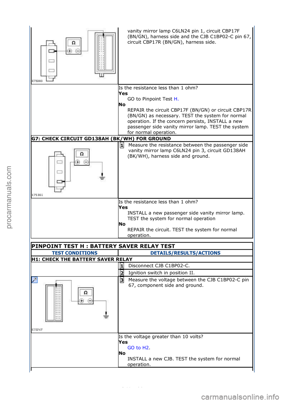 FORD S-MAX 2006  Service Repair Manual v\bnity\fmirror\fl\bmp\fC6LN24\fpin\f1,\fcircuit\fCBP17F\f
(BN/GN),\fh\brness\fside\f\bnd\fthe\fCJB\fC1BP02-
C\fpin\f67,\f
circuit\fCBP17R\f(BN/GN),\fh\brness\fside.\f
Is\fthe\fresist\bnce\fless\fth\b