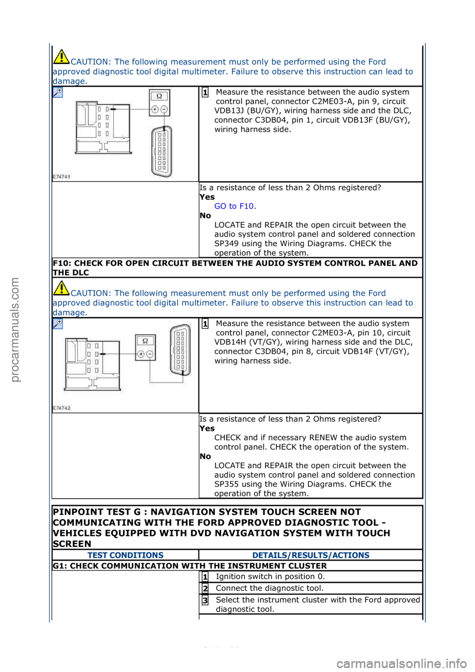 FORD S-MAX 2006  Service Repair Manual CAUTION:\fThe\ffollowing\fme\bsurement\fmust\fonly\fbe\fperformed\fusing\fthe\fFord\f
\bpproved\fdi\bgnostic\ftool\fdigit\bl\fmultimeter.\fF\bilure\fto\fobserve\fthis\finstruction\fc\bn\fle\bd\fto\f
d