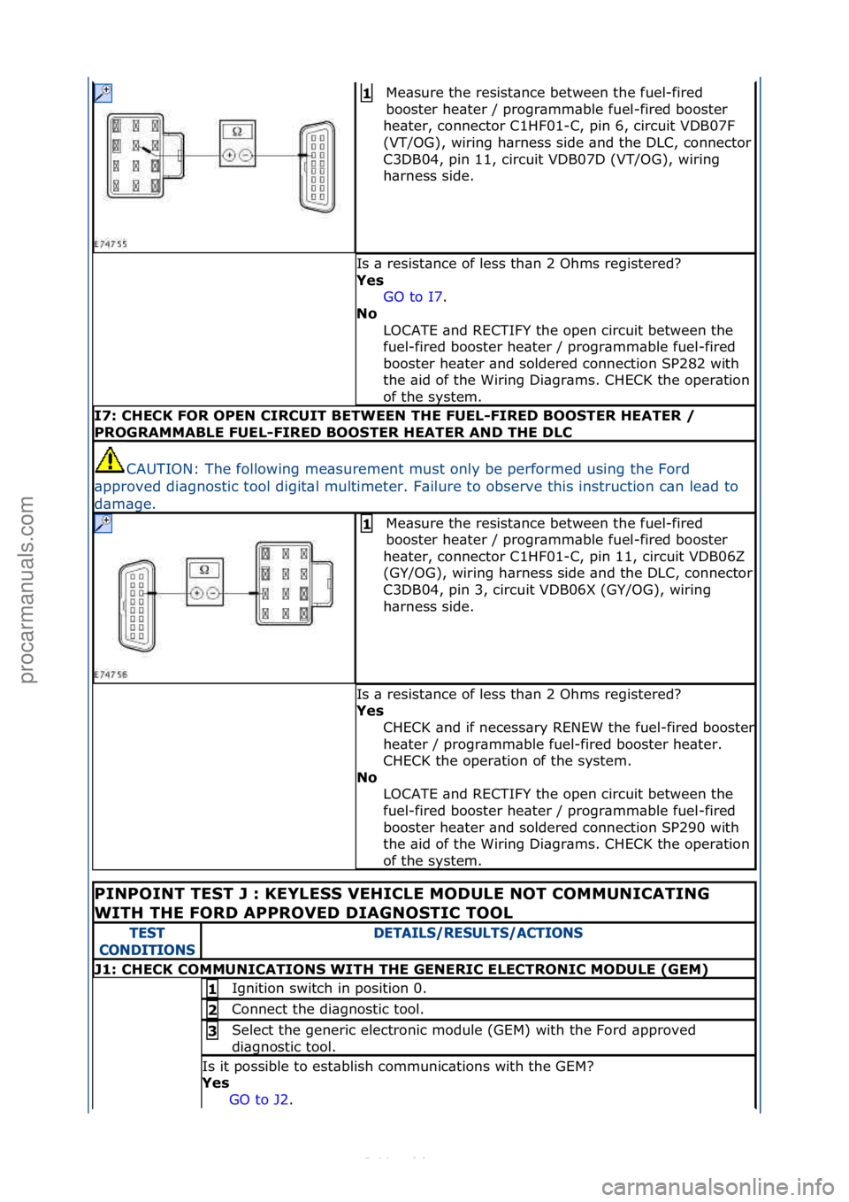 FORD S-MAX 2006  Service Repair Manual Me\bsure\fthe\fresist\bnce\fbetween\fthe\ffuel-fired\f
booster\fhe\bter\f/\fprogr\bmm\bble\ffuel-fired\fbooster\f
he\bter,\fconnector\fC1HF01-C,\fpin\f6,\fcircuit\fVDB07F\f
(VT/OG),\fwiring\fh\brness\