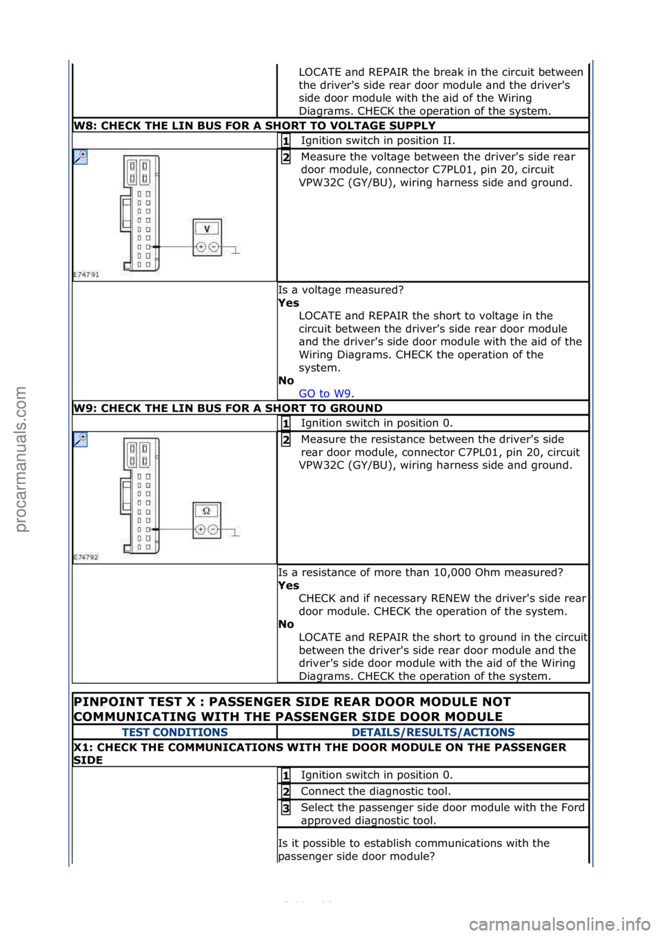 FORD S-MAX 2006  Service Repair Manual LOCATE\f\bnd\fREPAIR\fthe\fbre\bk\fin\fthe\fcircuit\fbetween\f
the\fdriver's\fside\fre\br\fdoor\fmodule\f\bnd\fthe\fdriver's\f
side\fdoor\fmodule\fwith\fthe\f\bid\fof\fthe\fWiring\f
Di\bgr\bms