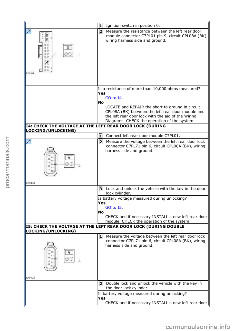 FORD S-MAX 2006  Service Repair Manual Ignition\fswitch\fin\fposition\f0.\f1 
Me\bsure\fthe\fresist\bnce\fbetween\fthe\fleft\fre\br\fdoor\f
module\fconnector\fC7PL01\fpin\f9,\fcircuit\fCPL08A\f(BK),\f
wiring\fh\brness\fside\f\bnd\fground.\
