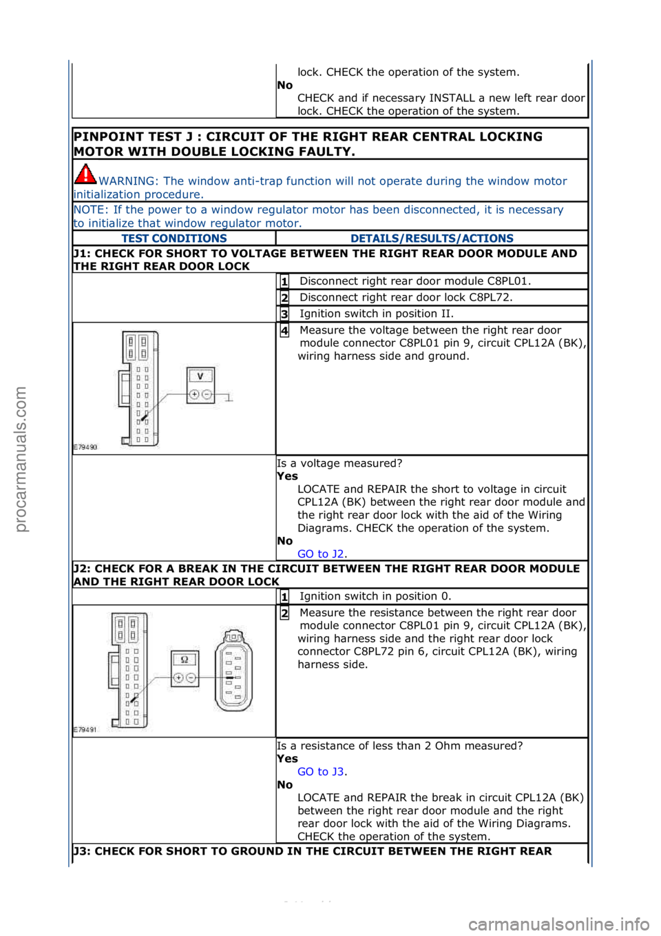 FORD S-MAX 2006  Service Repair Manual lock.\fCHECK\fthe\foper\btion\fof\fthe\fsystem.\f
No 
CHECK\f\bnd\fif\fnecess\bry\fINSTALL\f\b\fnew\fleft\fre\br\fdoor\f
lock.\fCHECK\fthe\foper\btion\fof\fthe\fsystem.\f
PINPOINT TEST J : CIRCUIT OF 