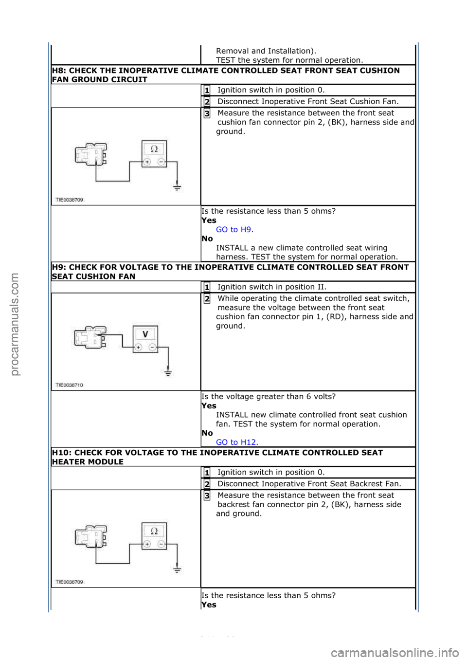 FORD S-MAX 2006  Service Repair Manual Remov\bl\f\bnd\fInst\bll\btion).\f
TEST\fthe\fsystem\ffor\fnorm\bl\foper\btion.\f
H8:\bCHECK\bTHE\bINOPERATIVE\bCLIMATE\bCONTROLLED\bSEAT\bFRONT\bSEAT\bCUSHION\b
FAN\bGROUND\bCIRCUIT
Ignition\fswitch\