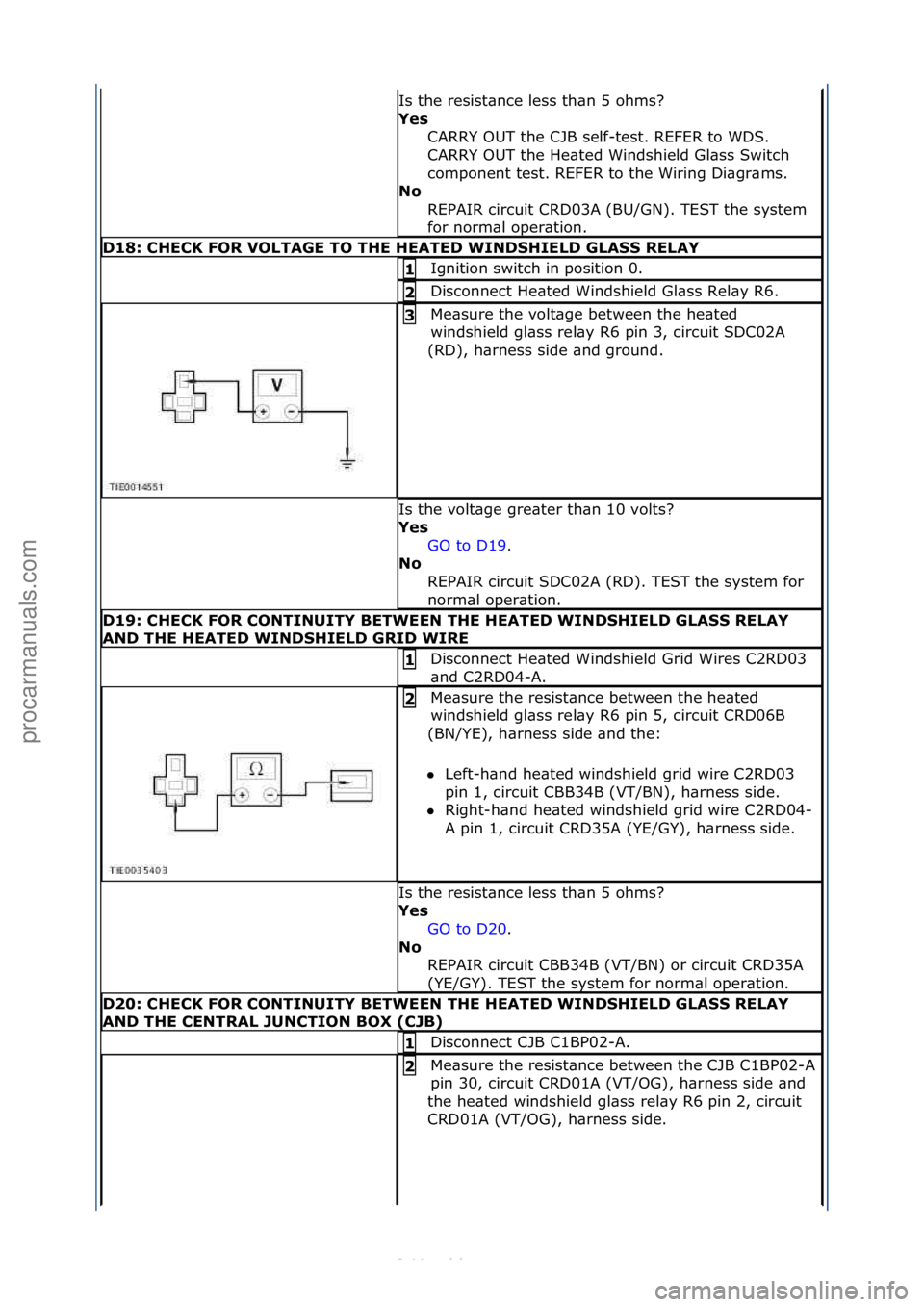 FORD S-MAX 2006  Service Repair Manual Is\fthe\fresist\bnce\fless\fth\bn\f5\fohms?\f
Yes CARRY\fOUT\fthe\fCJB\fself-test.\fREFER\fto\fWDS.\f
CARRY\fOUT\fthe\fHe\bted\fWindshield\fGl\bss\fSwitch\f
component\ftest.\fREFER\fto\fthe\fWiring\fD