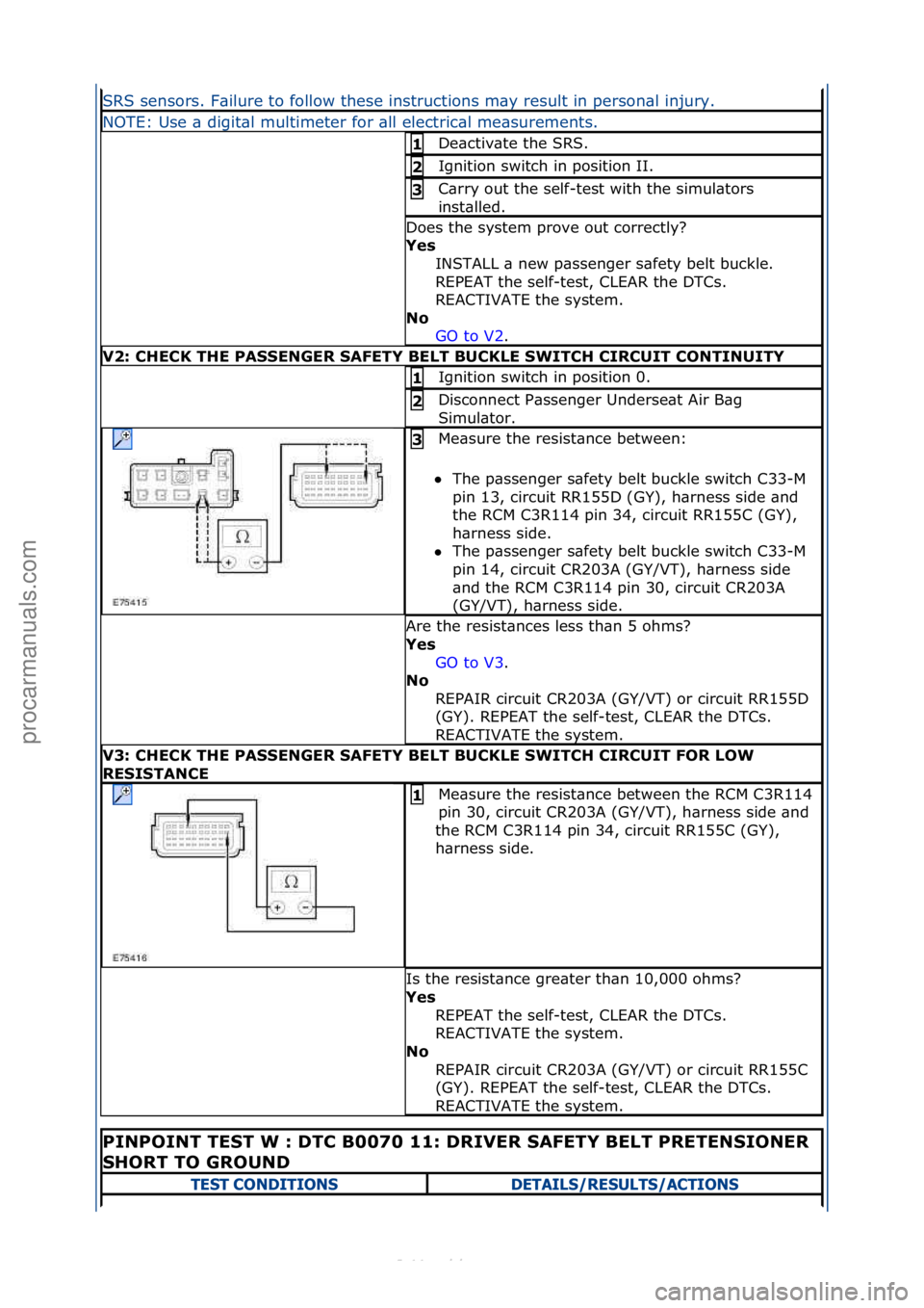 FORD S-MAX 2006  Service Repair Manual SRS\fsensors.\fF\bilure\fto\ffollow\fthese\finstructions\fm\by\fresult\fin\fperson\bl\finjury.\f
NOTE:\fUse\f\b\fdigit\bl\fmultimeter\ffor\f\bll\felectric\bl\fme\bsurements.\f
De\bctiv\bte\fthe\fSRS.\