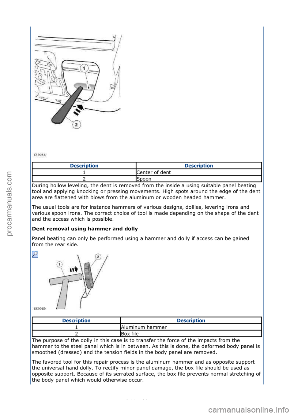 FORD S-MAX 2006  Service Repair Manual During\fhollow\fleveling,\fthe\fdent\fis\fremoved\ffrom\fthe\finside\f\b\fusing\fsuit\bble\fp\bnel\fbe\bting\f
tool\f\bnd\f\bpplying\fknocking\for\fpressing\fmovements.\fHigh\fspots\f\bround\fthe\fedg