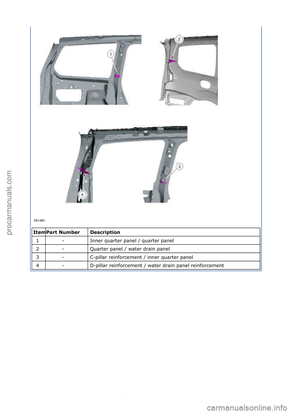 FORD S-MAX 2006  Service Repair Manual \f\fDe\fcri\btion 
Inner\fqu\brter\fp\bnel\f/\fqu\brter\fp\bnel\f
Qu\brter\fp\bnel\f/\fw\bter\fdr\bin\fp\bnel\f
C-pill\br\freinforcement\f/\finner\fqu\brter\fp\bnel\f\f
D-pill\br\freinforcement\f/\fw\