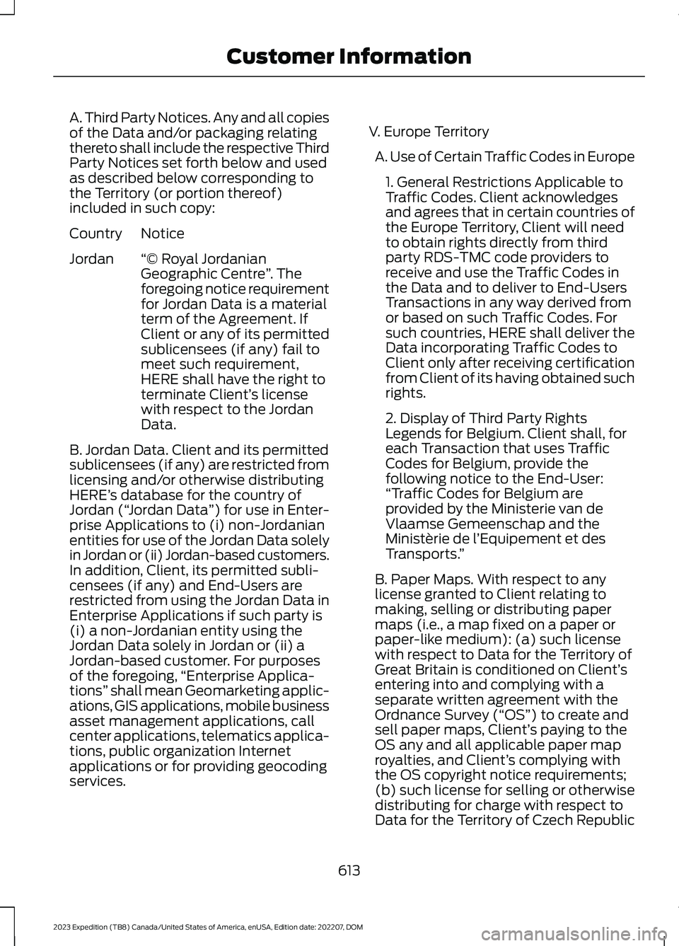 FORD EXPEDITION 2023  Owners Manual A. Third Party Notices. Any and all copiesof the Data and/or packaging relatingthereto shall include the respective ThirdParty Notices set forth below and usedas described below corresponding tothe Te