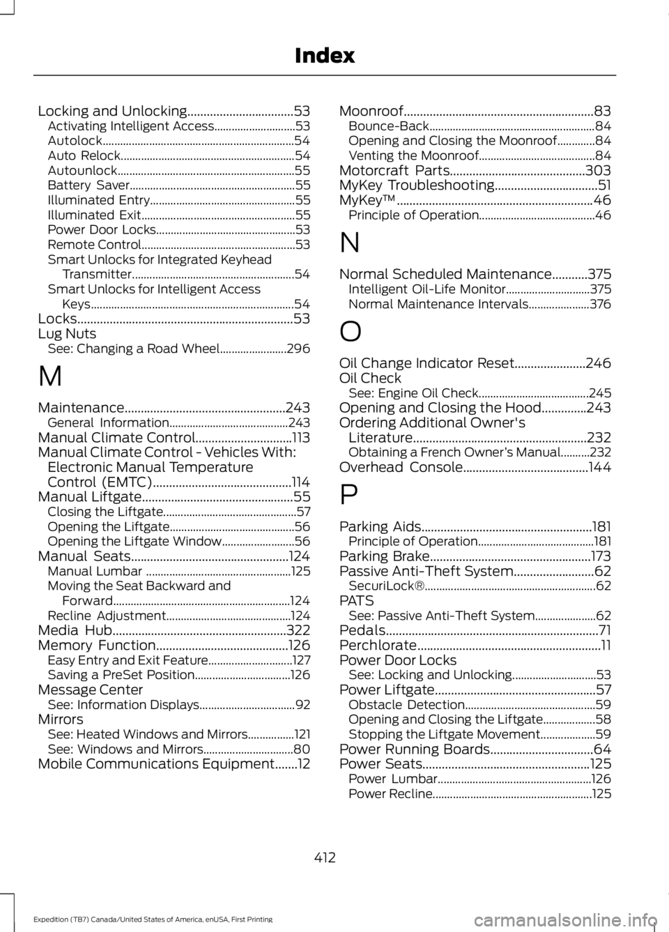 FORD EXPEDITION EL 2016  Owners Manual Locking and Unlocking.................................53Activating Intelligent Access............................53Autolock..................................................................54Auto Relo