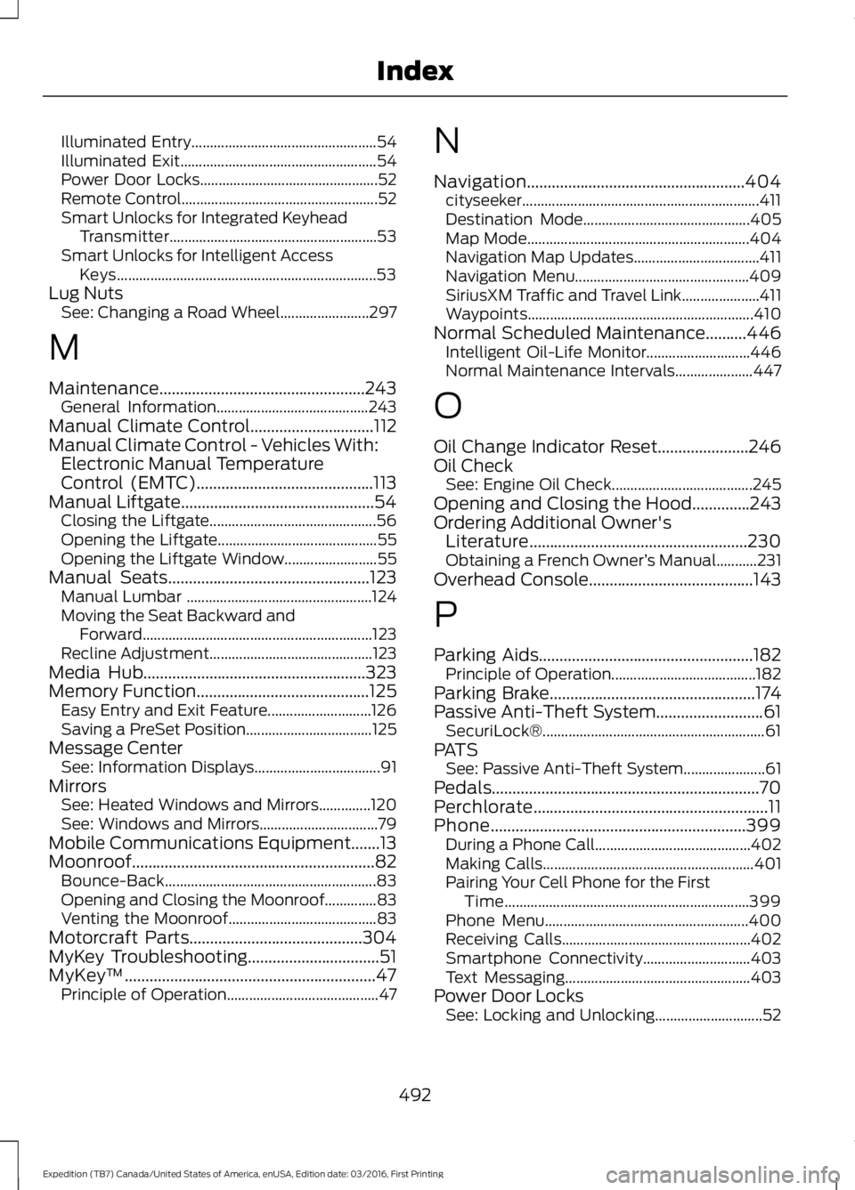 FORD EXPEDITION EL 2017  Owners Manual Illuminated Entry..................................................54Illuminated Exit.....................................................54Power Door Locks............................................