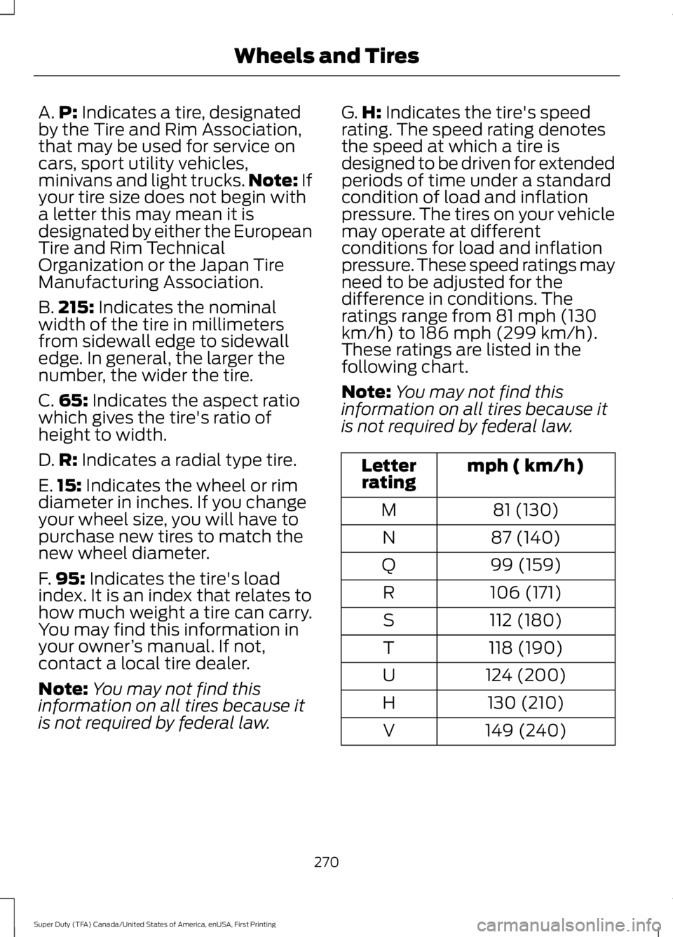 FORD F250 SUPER DUTY 2016 Owners Manual A.P: Indicates a tire, designatedby the Tire and Rim Association,that may be used for service oncars, sport utility vehicles,minivans and light trucks.Note: Ifyour tire size does not begin witha lette FORD F250 SUPER DUTY 2016 Owners Manual A.P: Indicates a tire, designatedby the Tire and Rim Association,that may be used for service oncars, sport utility vehicles,minivans and light trucks.Note: Ifyour tire size does not begin witha lette