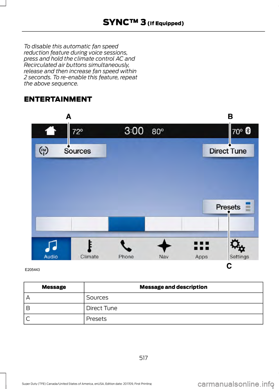 FORD F250 SUPER DUTY 2018  Owners Manual To disable this automatic fan speed
reduction feature during voice sessions,
press and hold the climate control AC and
Recirculated air buttons simultaneously,
release and then increase fan speed with