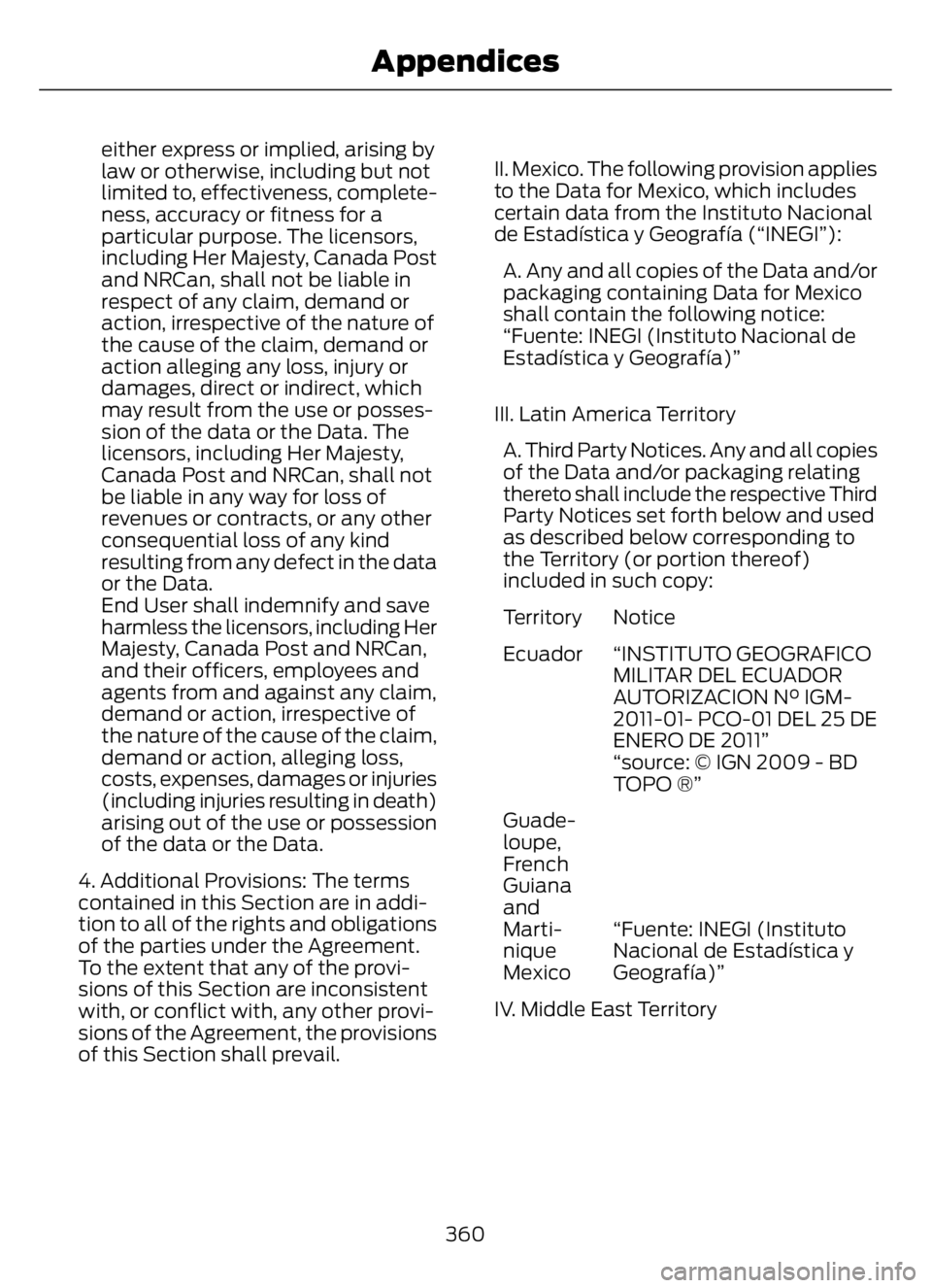 FORD F650/750 2023  Owners Manual either express or implied, arising by
law or otherwise, including but not
limited to, effectiveness, complete-
ness, accuracy or fitness for a
particular purpose. The licensors,
including Her Majesty,