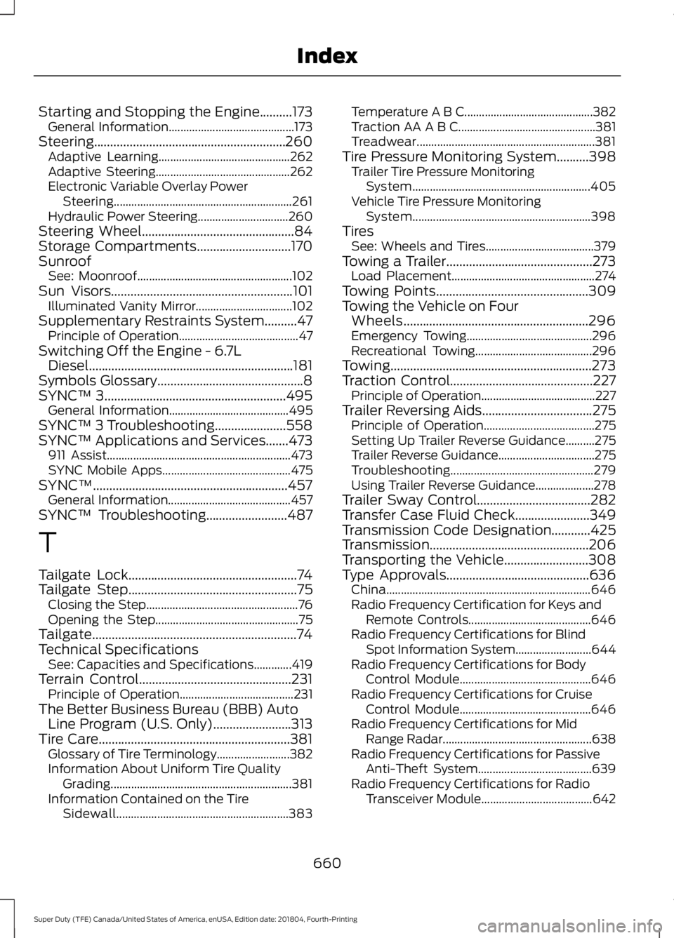 FORD SUPER DUTY 2019  Owners Manual Starting and Stopping the Engine..........173
General Information........................................... 173
Steering...........................................................260 Adaptive Learnin
