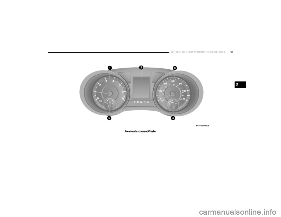 DODGE GRAND CARAVAN 2020  Owners Manual 
GETTING TO KNOW YOUR INSTRUMENT PANEL83
Premium Instrument Cluster
3

20_RT_OM_EN_USC_t.book  Page 83   