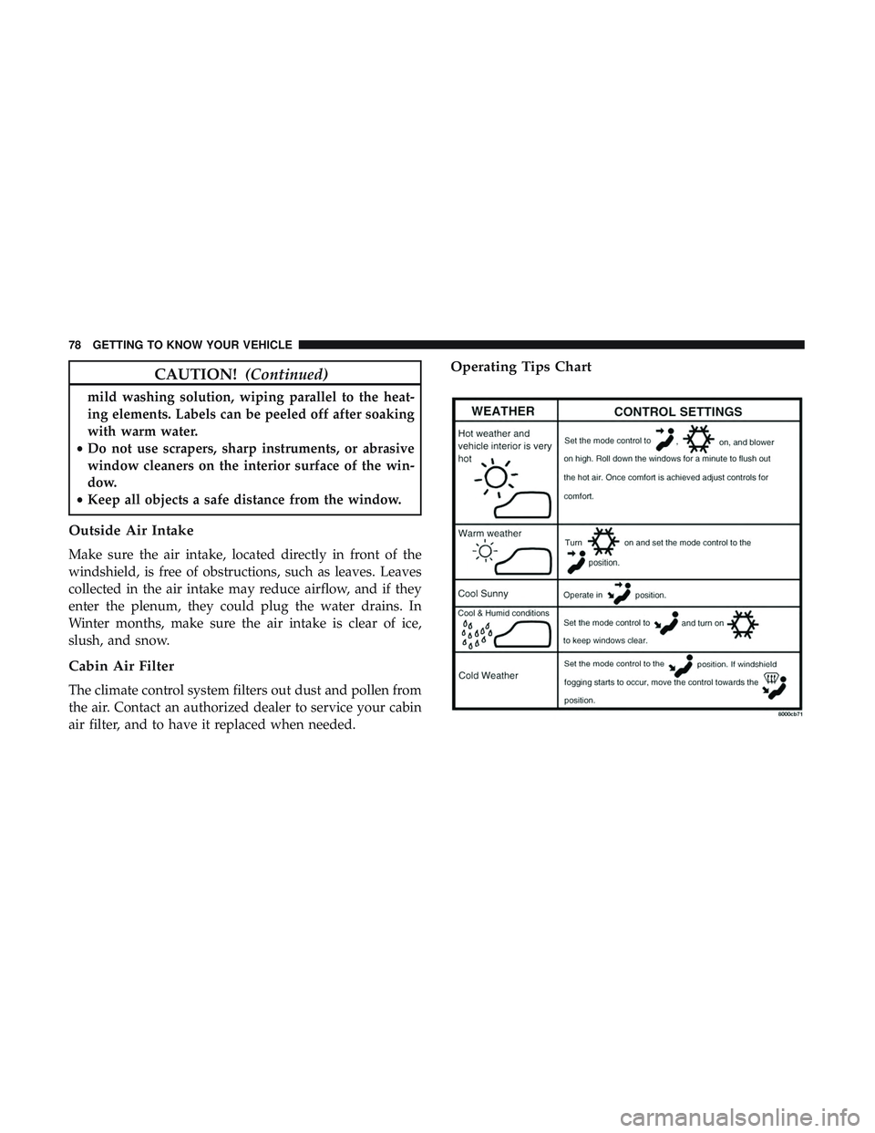 DODGE CHALLENGER 2019  Owners Manual CAUTION!(Continued)
mild washing solution, wiping parallel to the heat-
ing elements. Labels can be peeled off after soaking
with warm water.
• Do not use scrapers, sharp instruments, or abrasive
wi