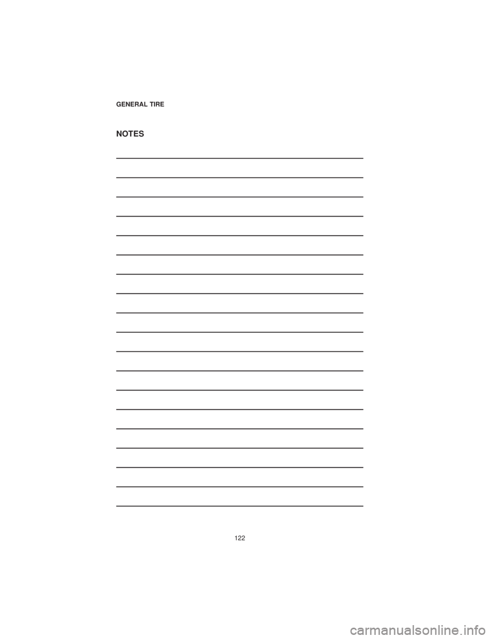 DODGE CHALLENGER SRT 2019  Vehicle Warranty NOTES
GENERAL TIRE122 