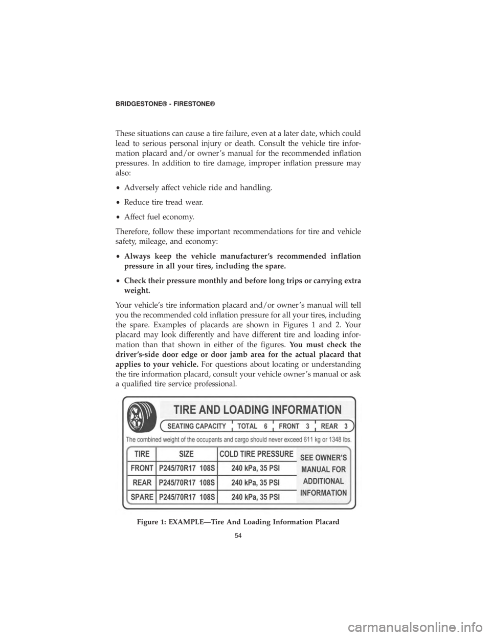 DODGE CHALLENGER SRT 2019  Vehicle Warranty These situations can cause a tire failure, even at a later date, which could
lead to serious personal injury or death. Consult the vehicle tire infor-
mation placard and/or owner ’s manual for the r