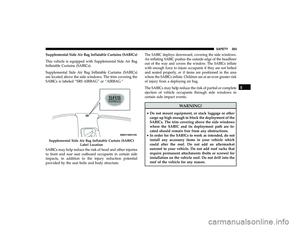 DODGE GRAND CARAVAN 2019 Owners Manual Supplemental Side Air Bag Inflatable Curtains (SABICs)
This vehicle is equipped with Supplemental Side Air Bag
Inflatable Curtains (SABICs).
Supplemental Side Air Bag Inflatable Curtains (SABICs)
are DODGE GRAND CARAVAN 2019 Owners Manual Supplemental Side Air Bag Inflatable Curtains (SABICs)
This vehicle is equipped with Supplemental Side Air Bag
Inflatable Curtains (SABICs).
Supplemental Side Air Bag Inflatable Curtains (SABICs)
are