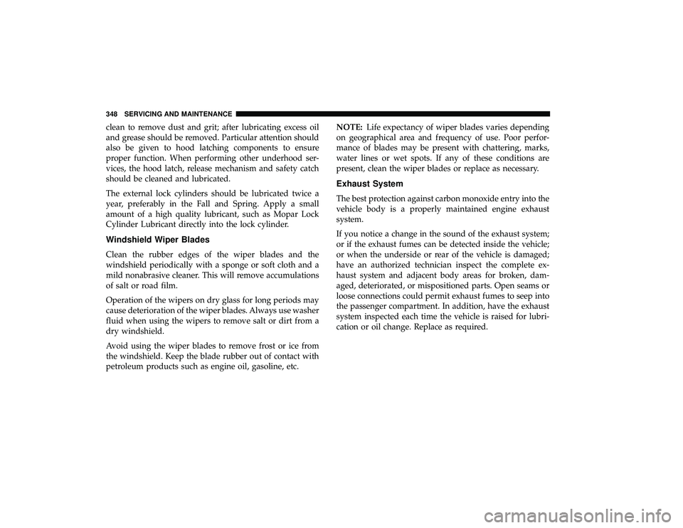 DODGE GRAND CARAVAN 2019  Owners Manual clean to remove dust and grit; after lubricating excess oil
and grease should be removed. Particular attention should
also be given to hood latching components to ensure
proper function. When performi