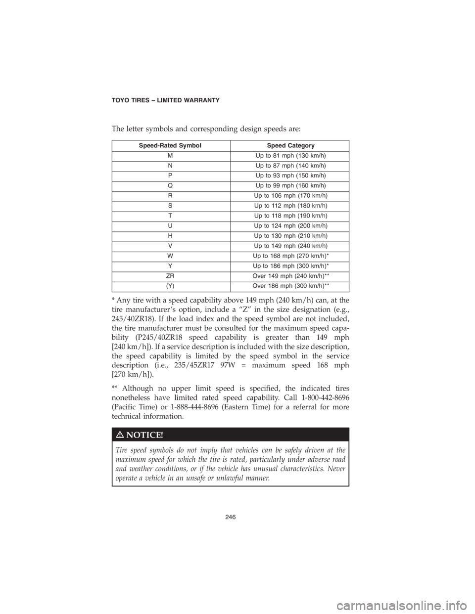 DODGE CHALLENGER 2018  Vehicle Warranty The letter symbols and corresponding design speeds are:
Speed-Rated Symbol Speed Category
M Up to 81 mph (130 km/h)
N Up to 87 mph (140 km/h)
P Up to 93 mph (150 km/h)
Q Up to 99 mph (160 km/h)
R Up t