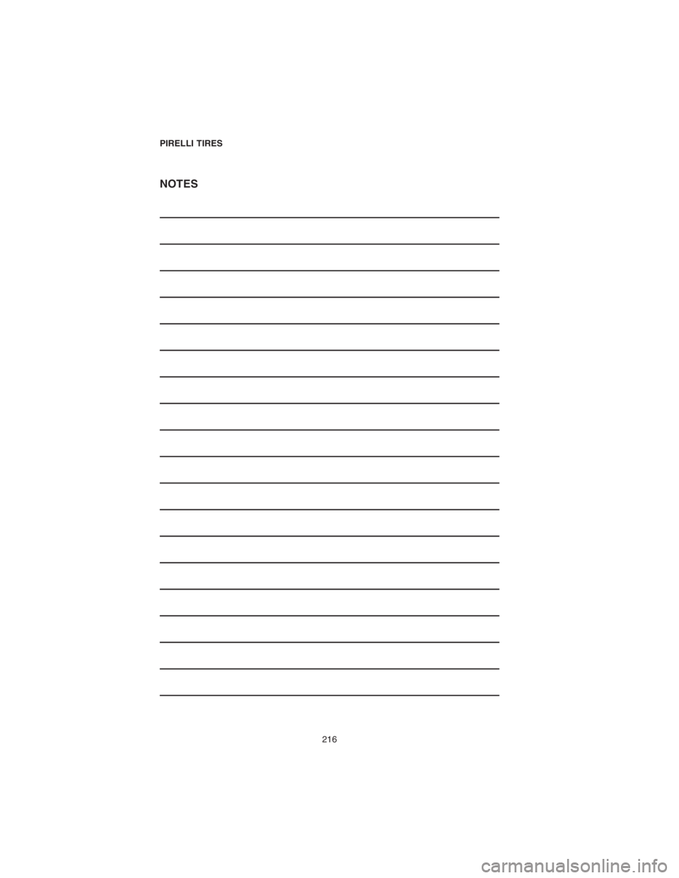 DODGE DURANGO SRT 2018  Vehicle Warranty NOTES
PIRELLI TIRES
216 
