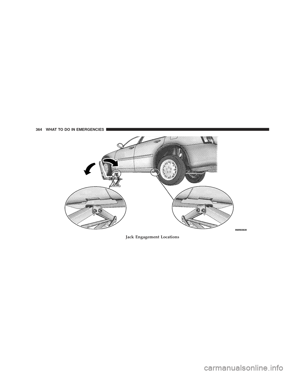 DODGE CHARGER 2009 6.G Owners Manual Jack Engagement Locations
364 WHAT TO DO IN EMERGENCIES 