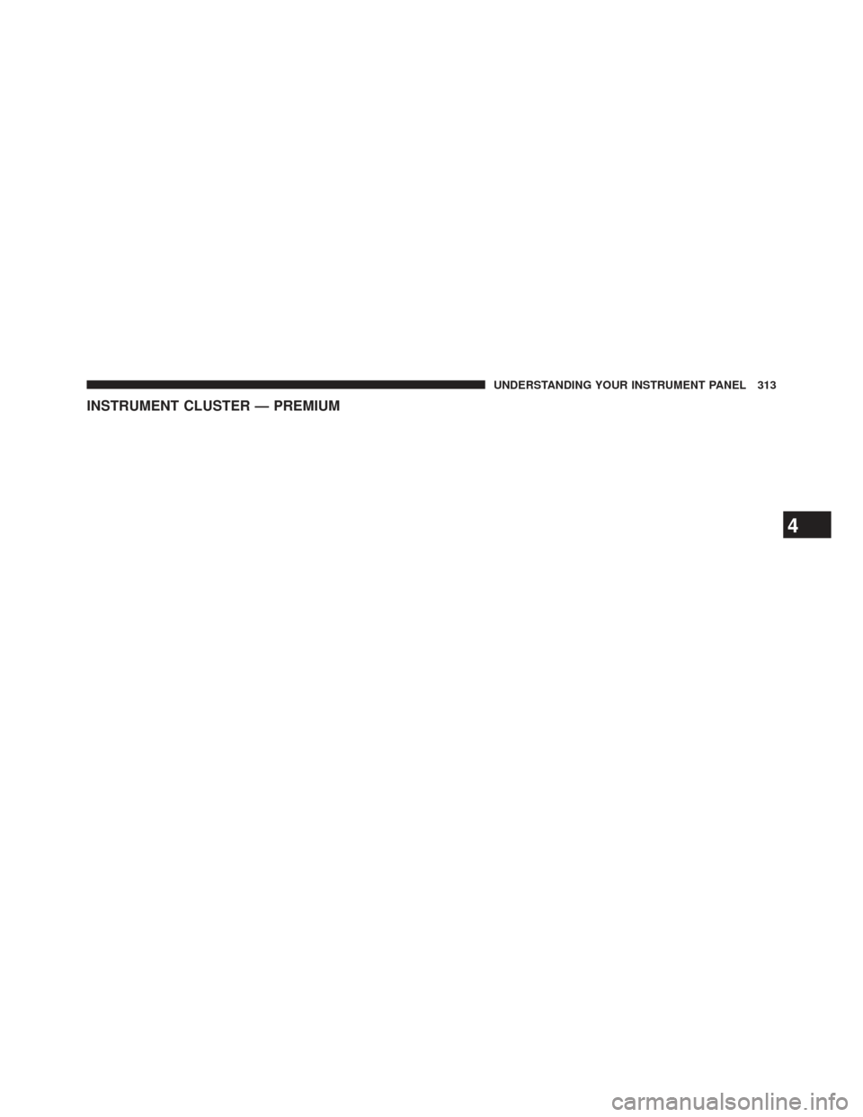 DODGE CHARGER 2014 7.G Owners Manual INSTRUMENT CLUSTER — PREMIUM
4
UNDERSTANDING YOUR INSTRUMENT PANEL 313 