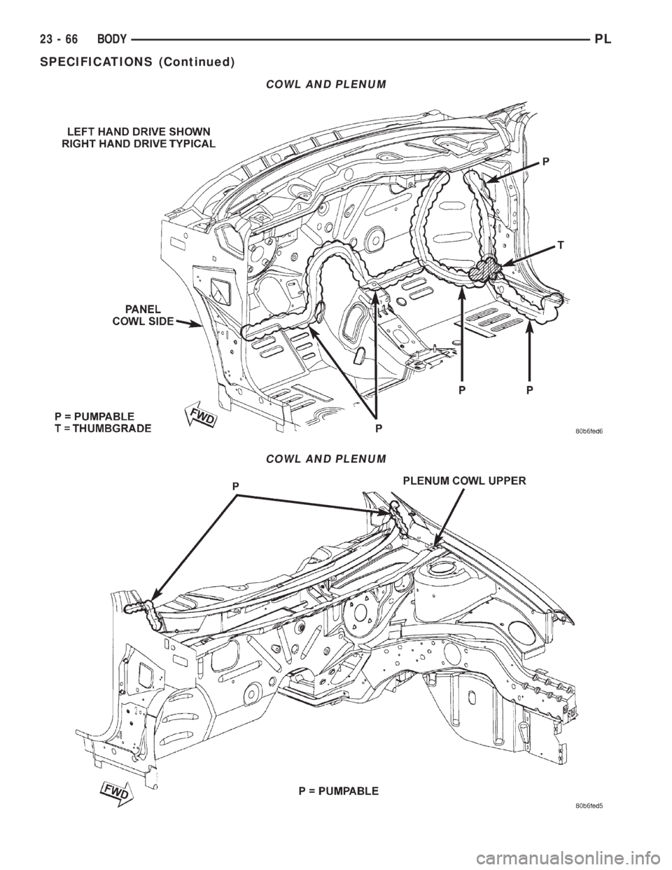 DODGE NEON 2000  Service Repair Manual COWL AND PLENUM
COWL AND PLENUM
23 - 66 BODYPL
SPECIFICATIONS (Continued) 