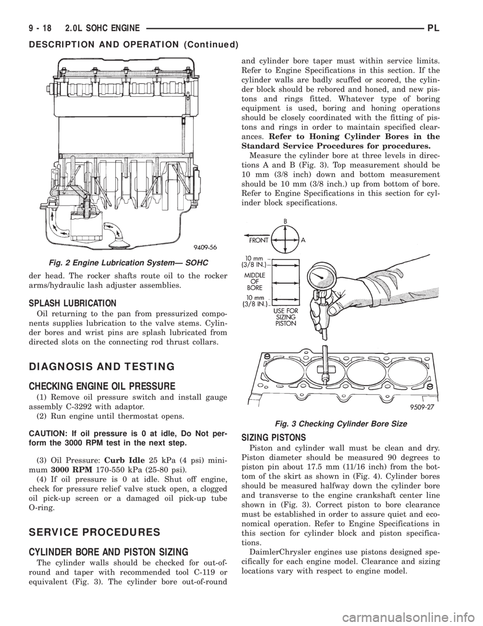 DODGE NEON 2000 Service Repair Manual der head. The rocker shafts route oil to the rocker
arms/hydraulic lash adjuster assemblies.
SPLASH LUBRICATION
Oil returning to the pan from pressurized compo-
nents supplies lubrication to the valve DODGE NEON 2000 Service Repair Manual der head. The rocker shafts route oil to the rocker
arms/hydraulic lash adjuster assemblies.
SPLASH LUBRICATION
Oil returning to the pan from pressurized compo-
nents supplies lubrication to the valve